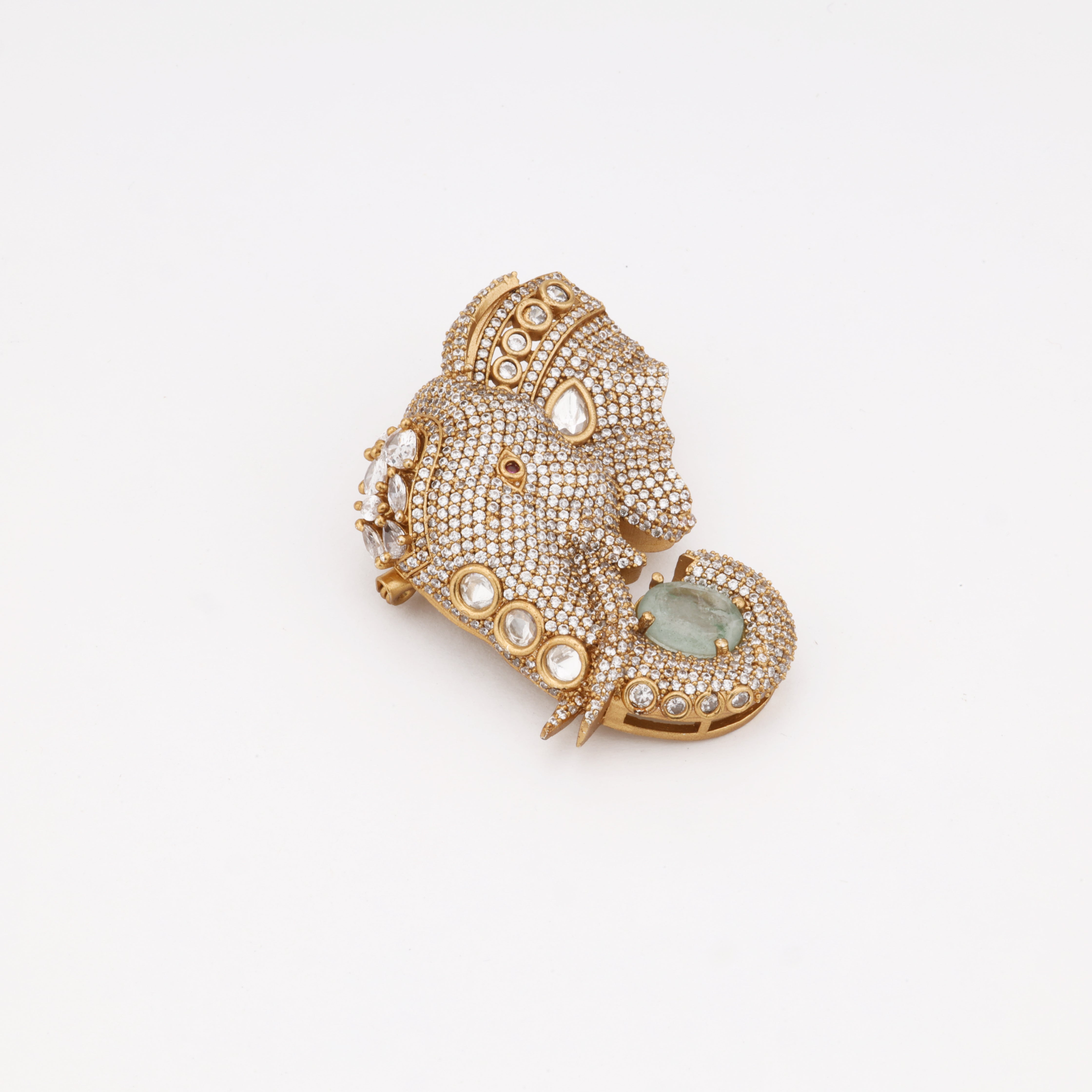 Royal Ivory Crest Elephant Crystal Designer Brooch