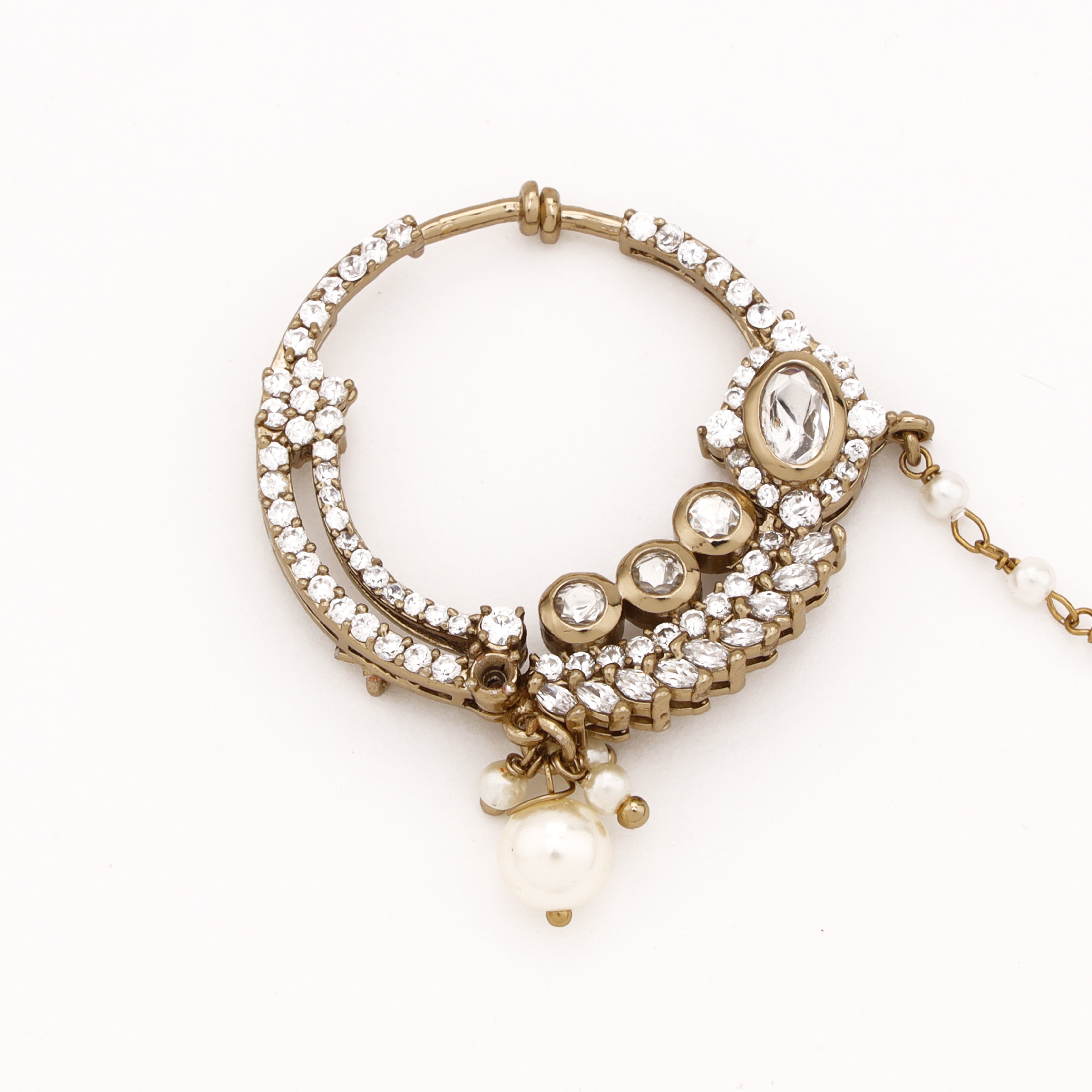 Noor Crystal Pearl Nath with Chain