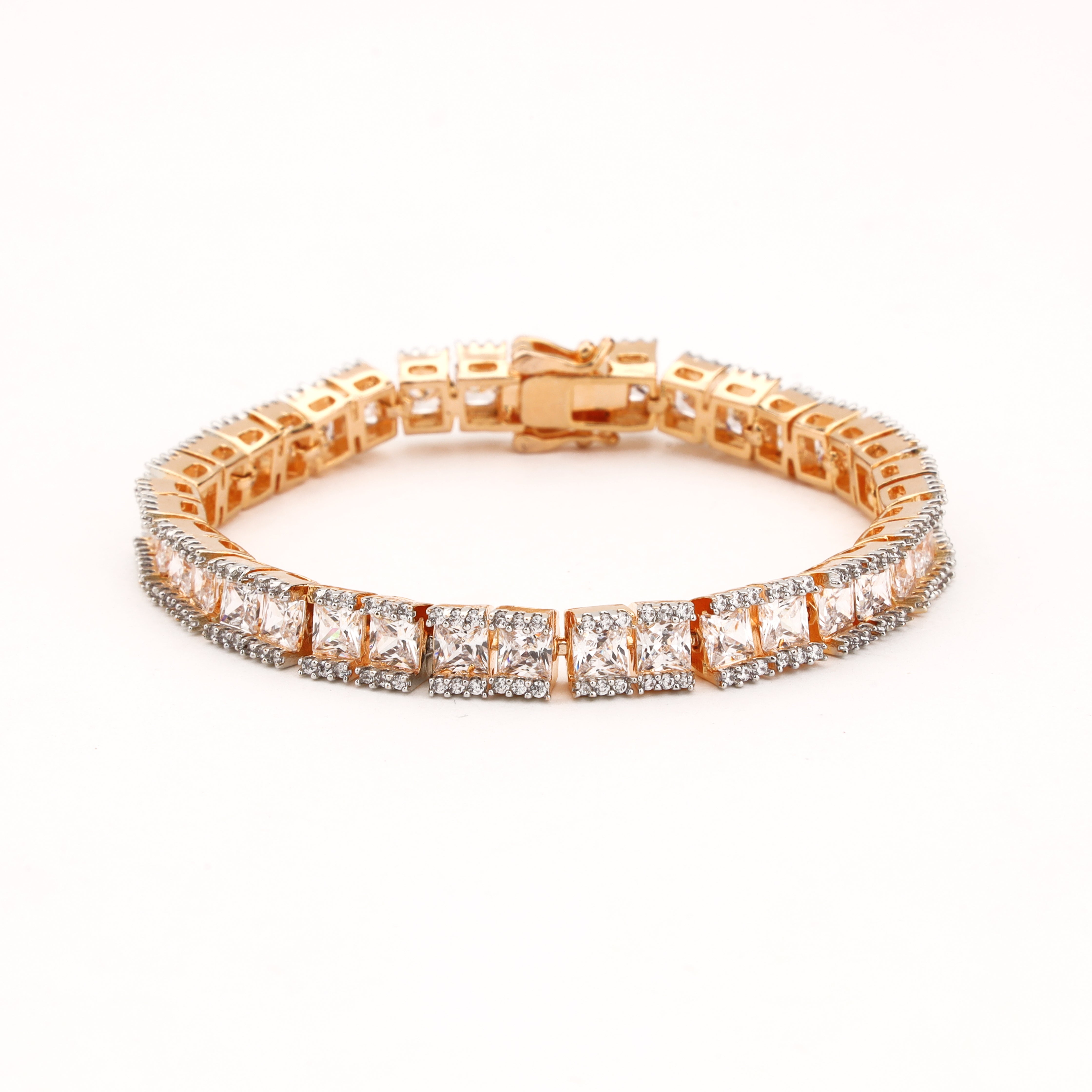 Elowyn rose-gold-tone tennis bracelet with square clear crystals and sparkling halo-style accents