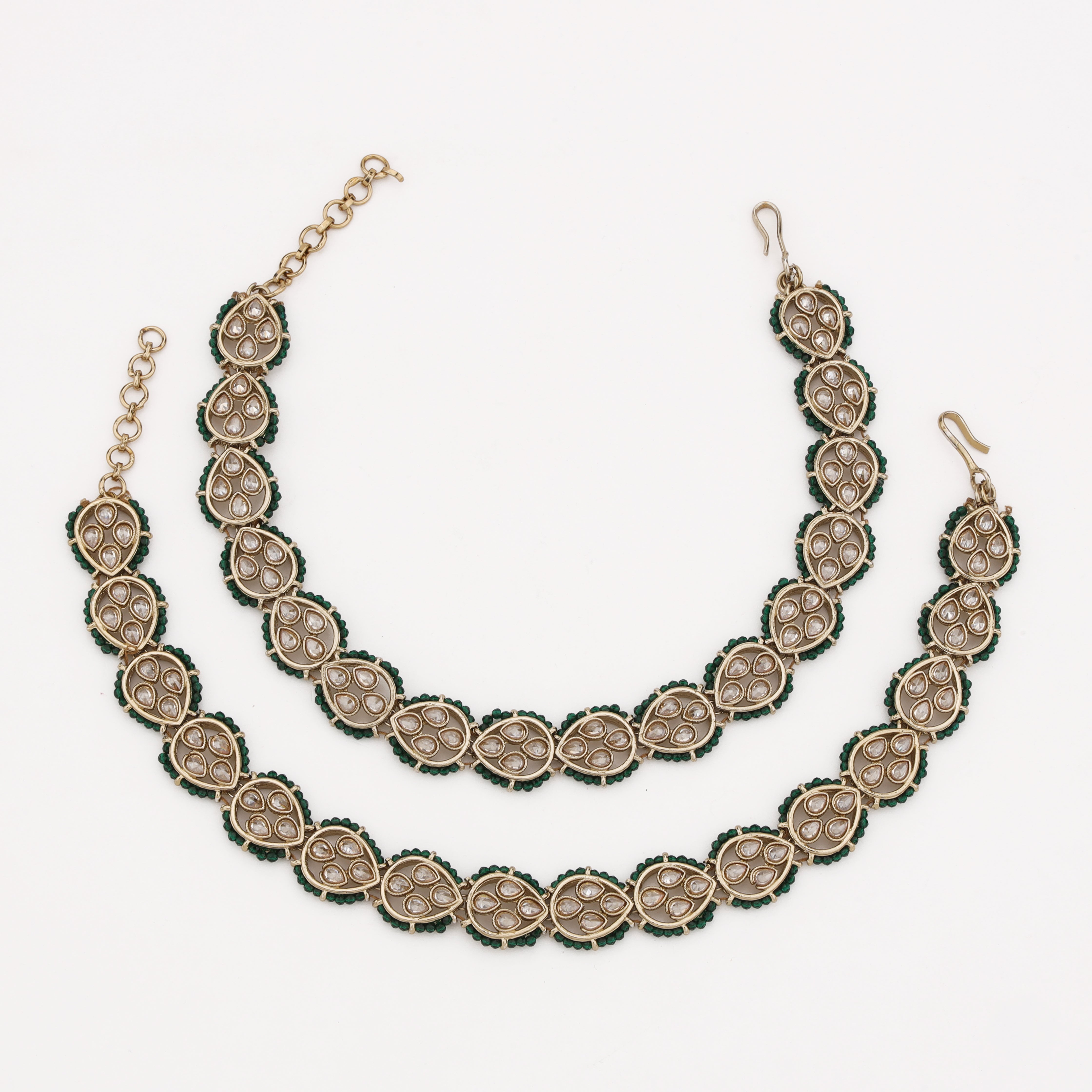 Emerald Kundan Heritage Payal with green bead detailing by US Catalog