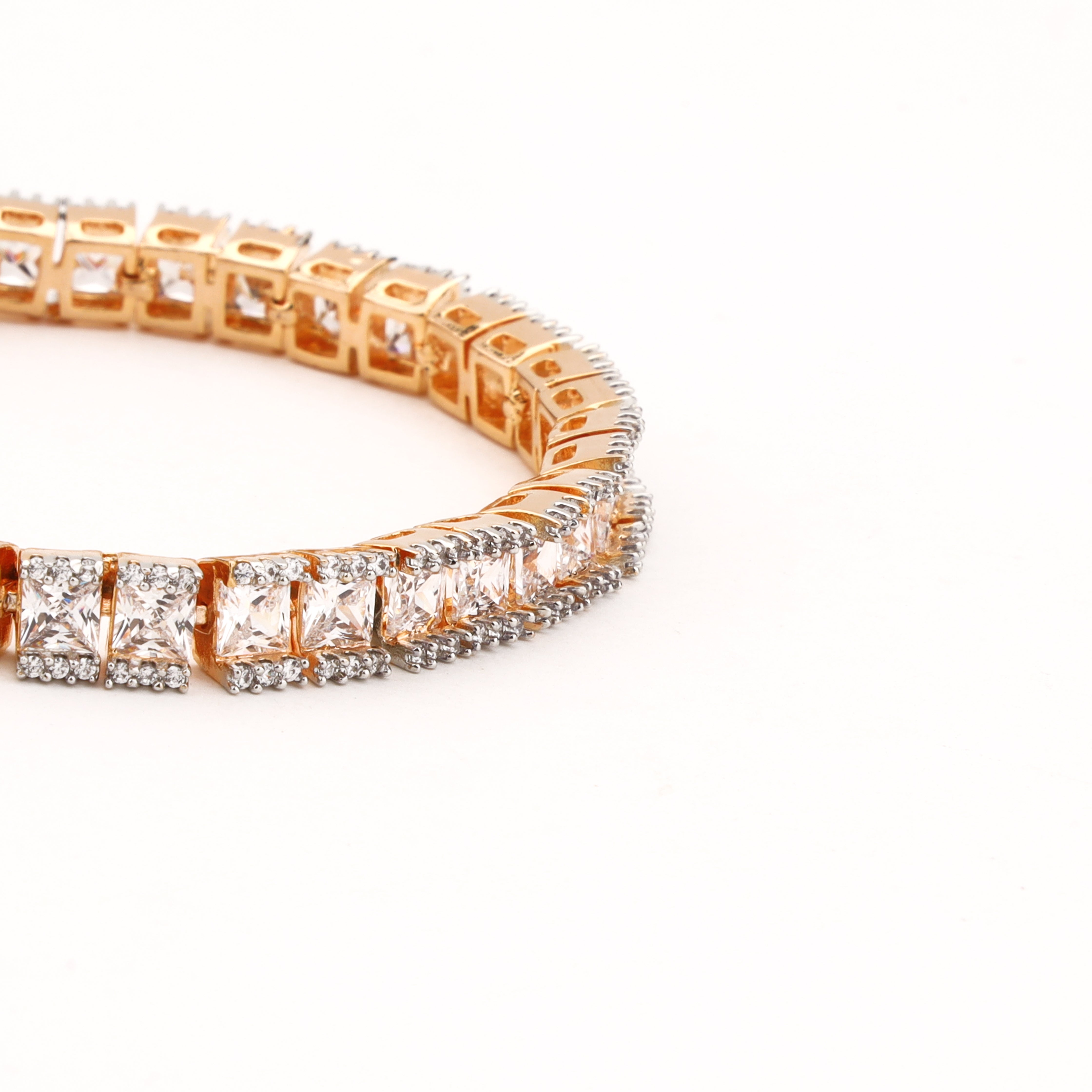 Rose Gold Square Halo Crystal Tennis Bracelet