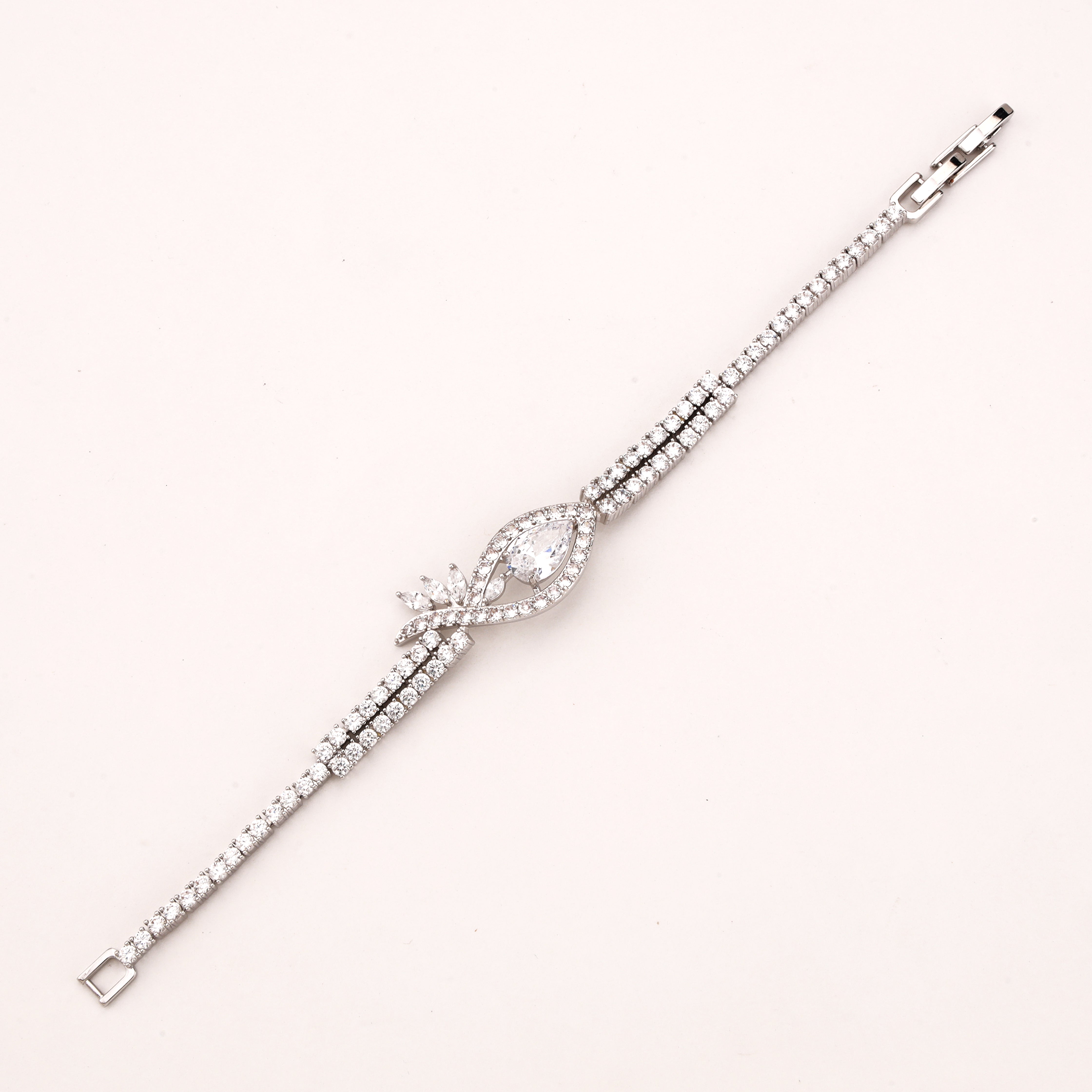 Silver-tone Marquise Leaf Crystal Tennis Bracelet