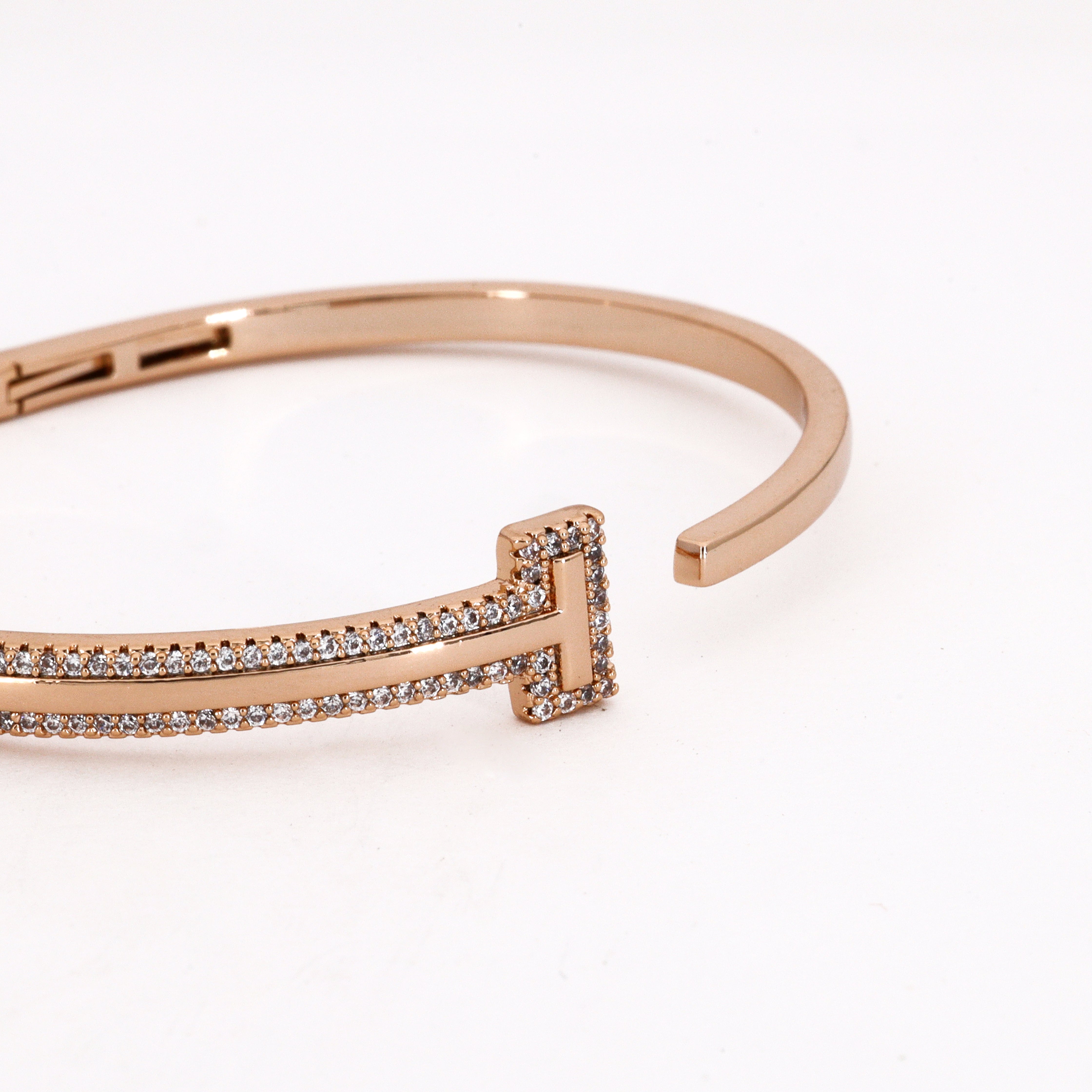 Rose Gold Crystal T-Motif Bangle Bracelet