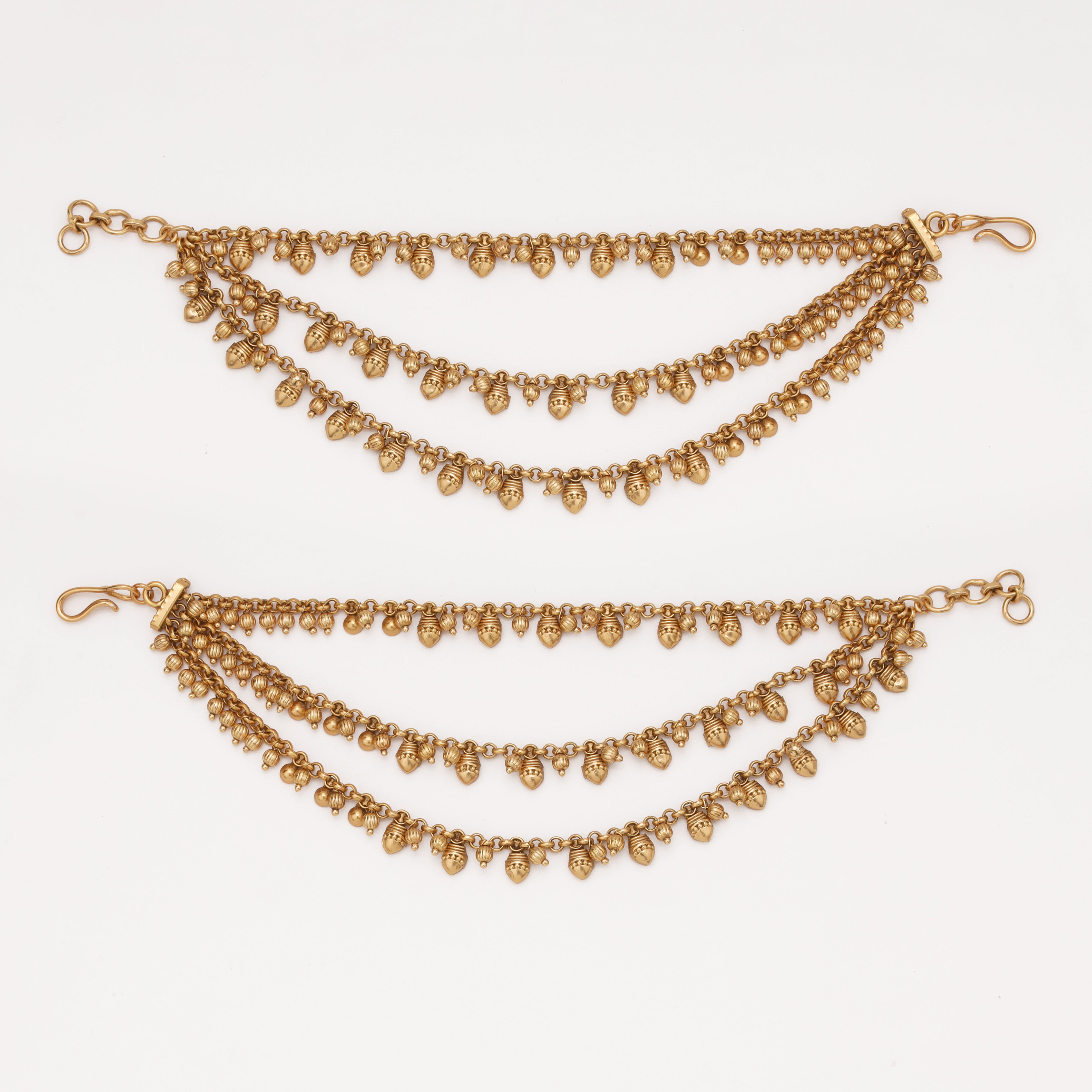 Heritage Ghungroo Layered Ear Chain with traditional antique gold detailing by US Catalog