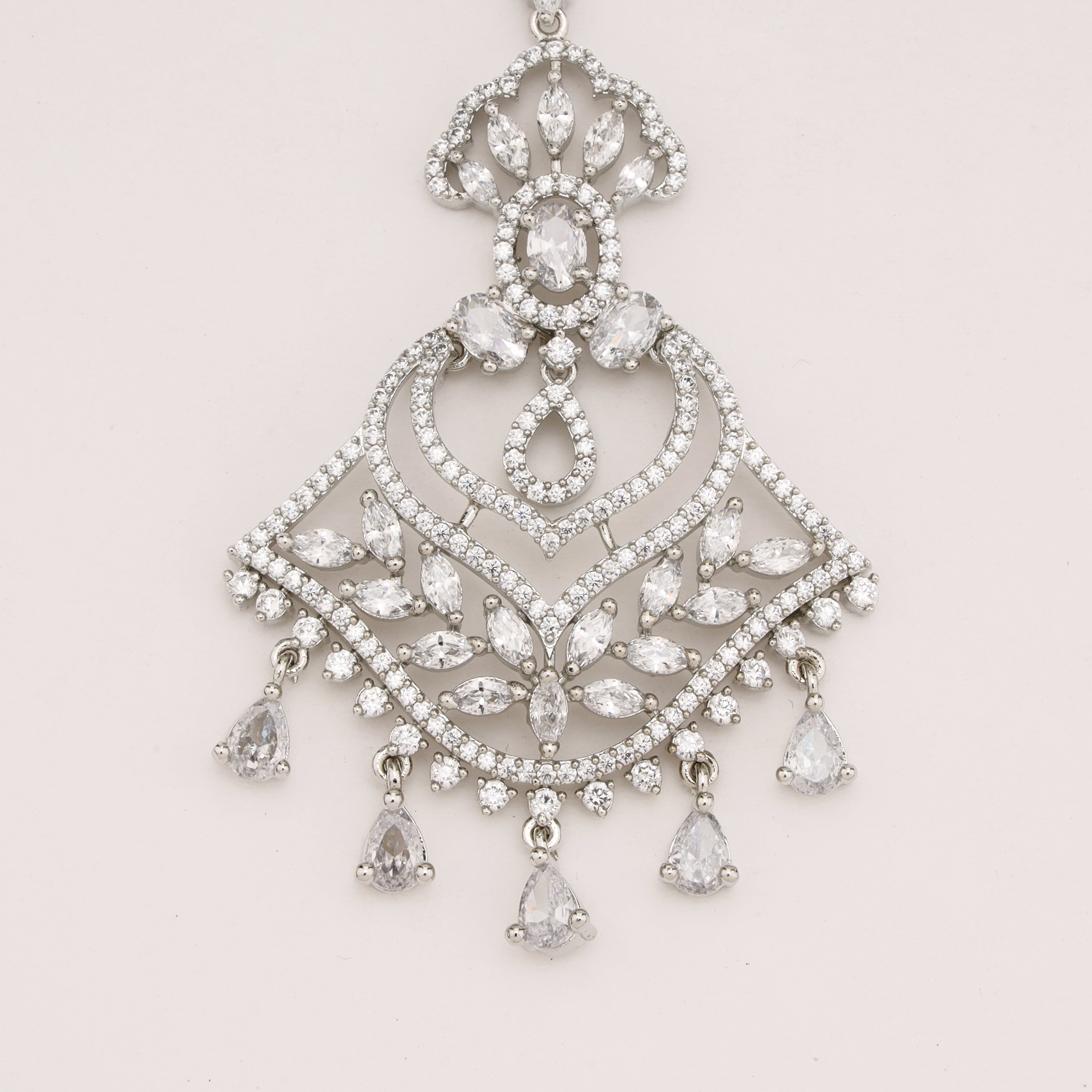 Silver Look American Diamond Jharokha Maang Tikka