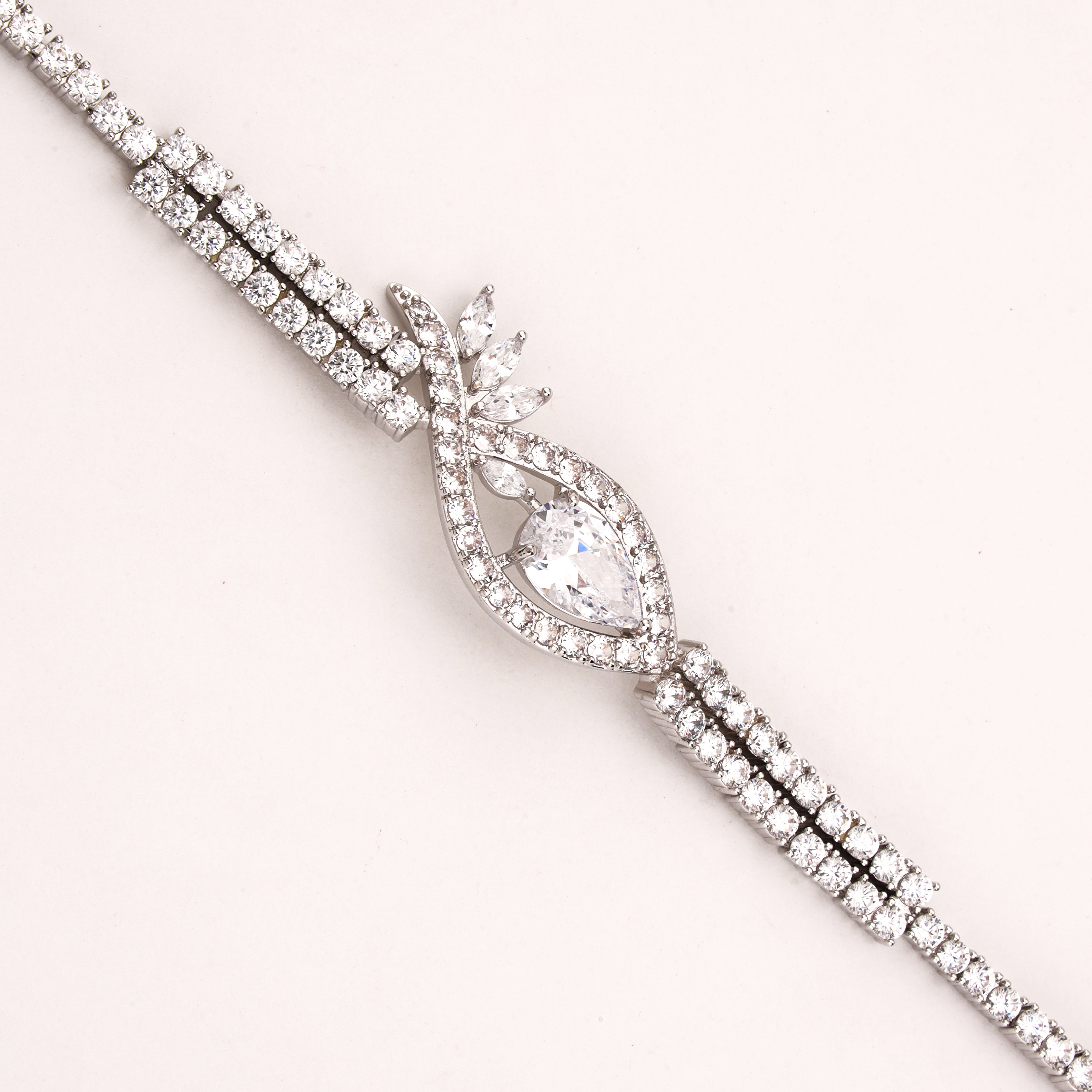 Silver-tone Marquise Leaf Crystal Tennis Bracelet