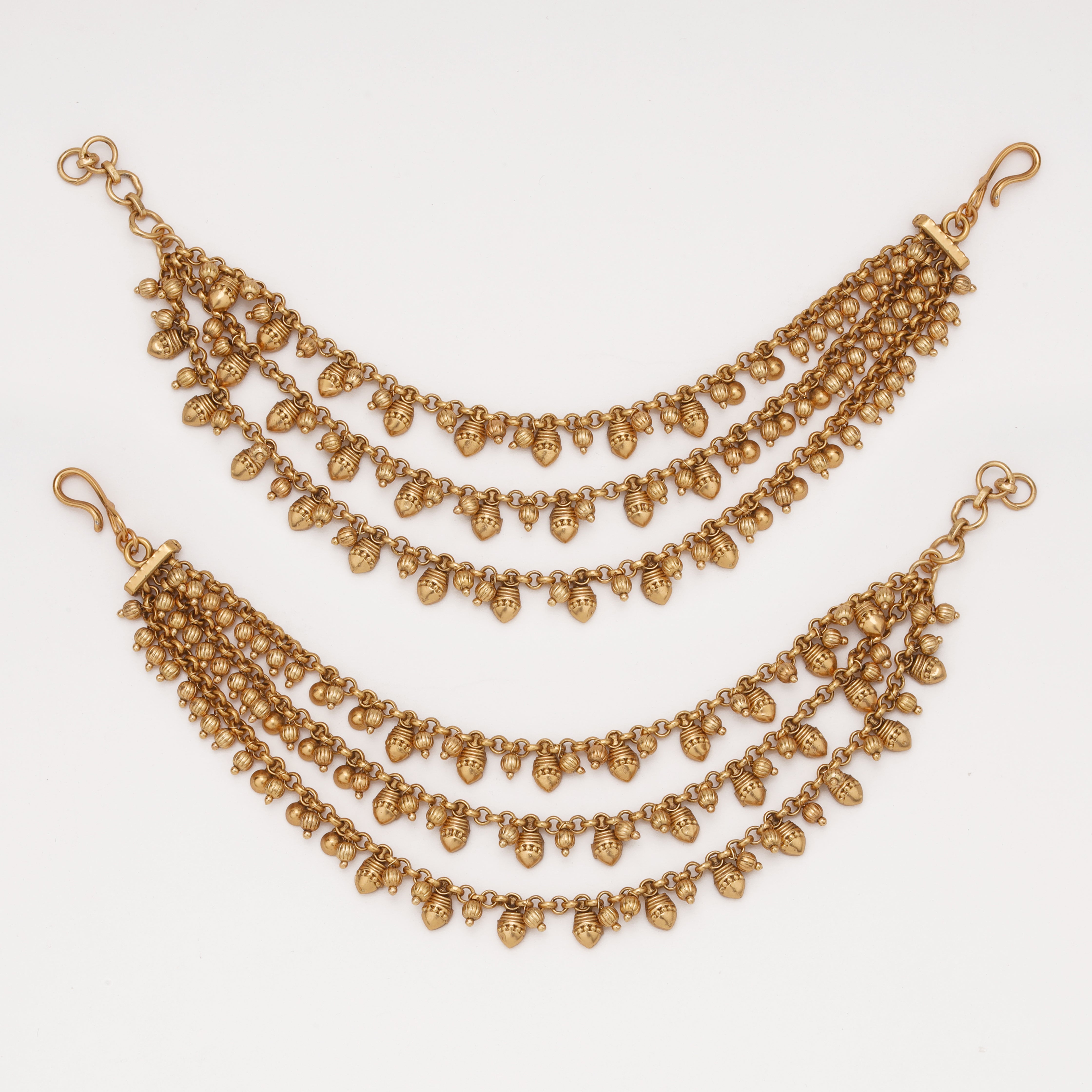 Heritage Ghungroo Layered Ear Chain with traditional antique gold detailing by US Catalog