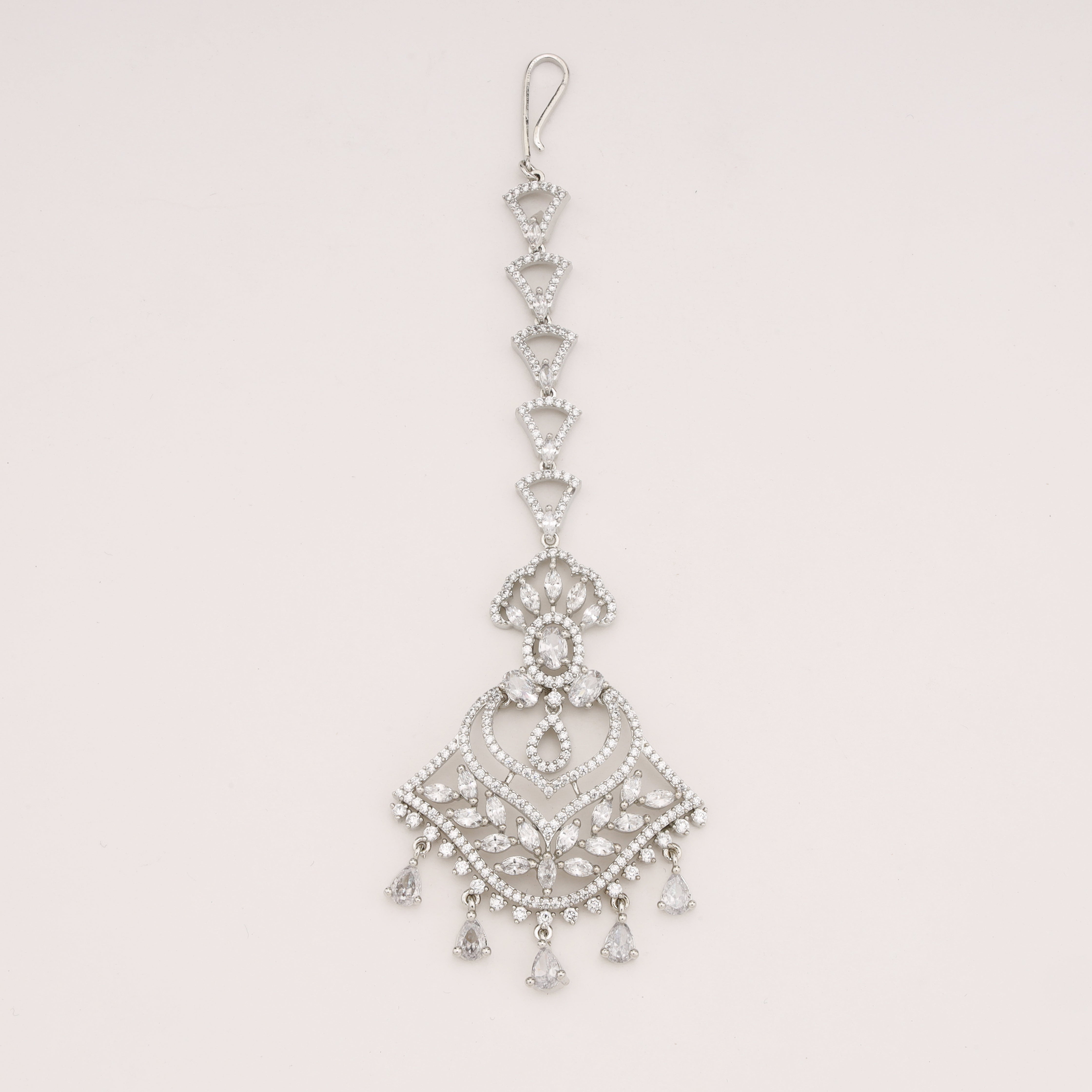 Silver Look American Diamond Jharokha Maang Tikka
