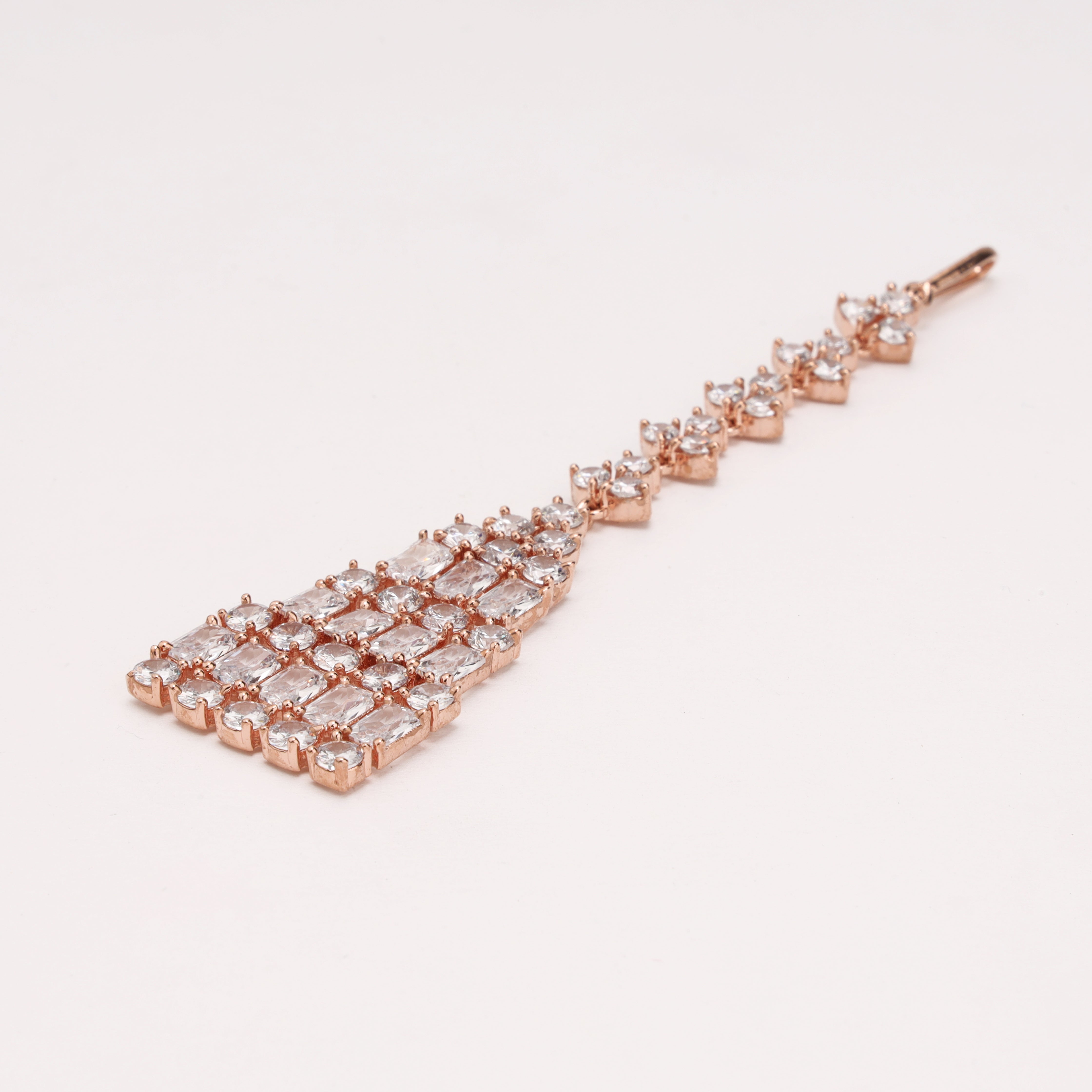 Rose Gold Step Cut Baguette American Diamond Maang Tikka