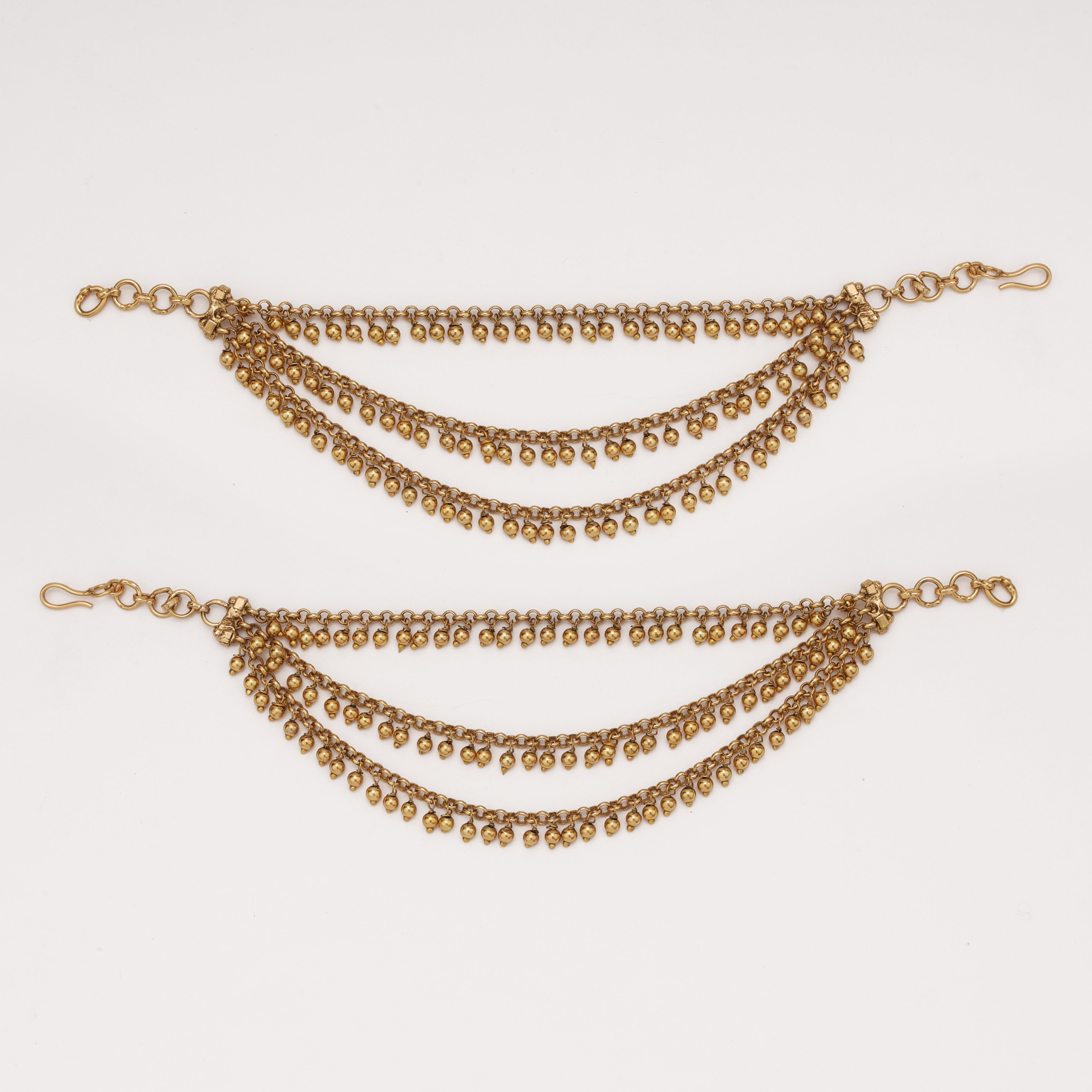 Classic Ghungroo Drape Ear Chain with layered antique gold chains by US Catalog