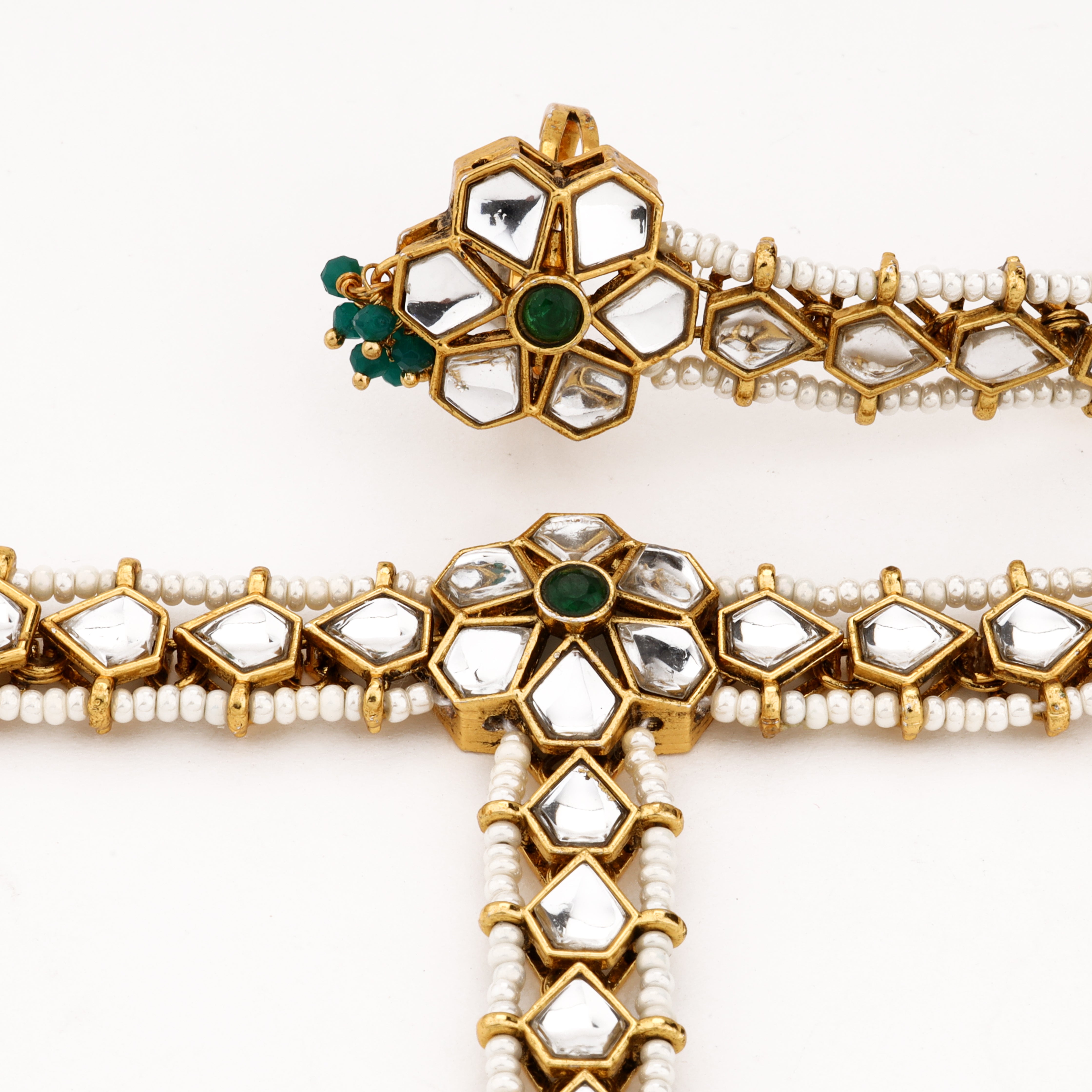 Floral Mirror Stone Pearl Hathphool