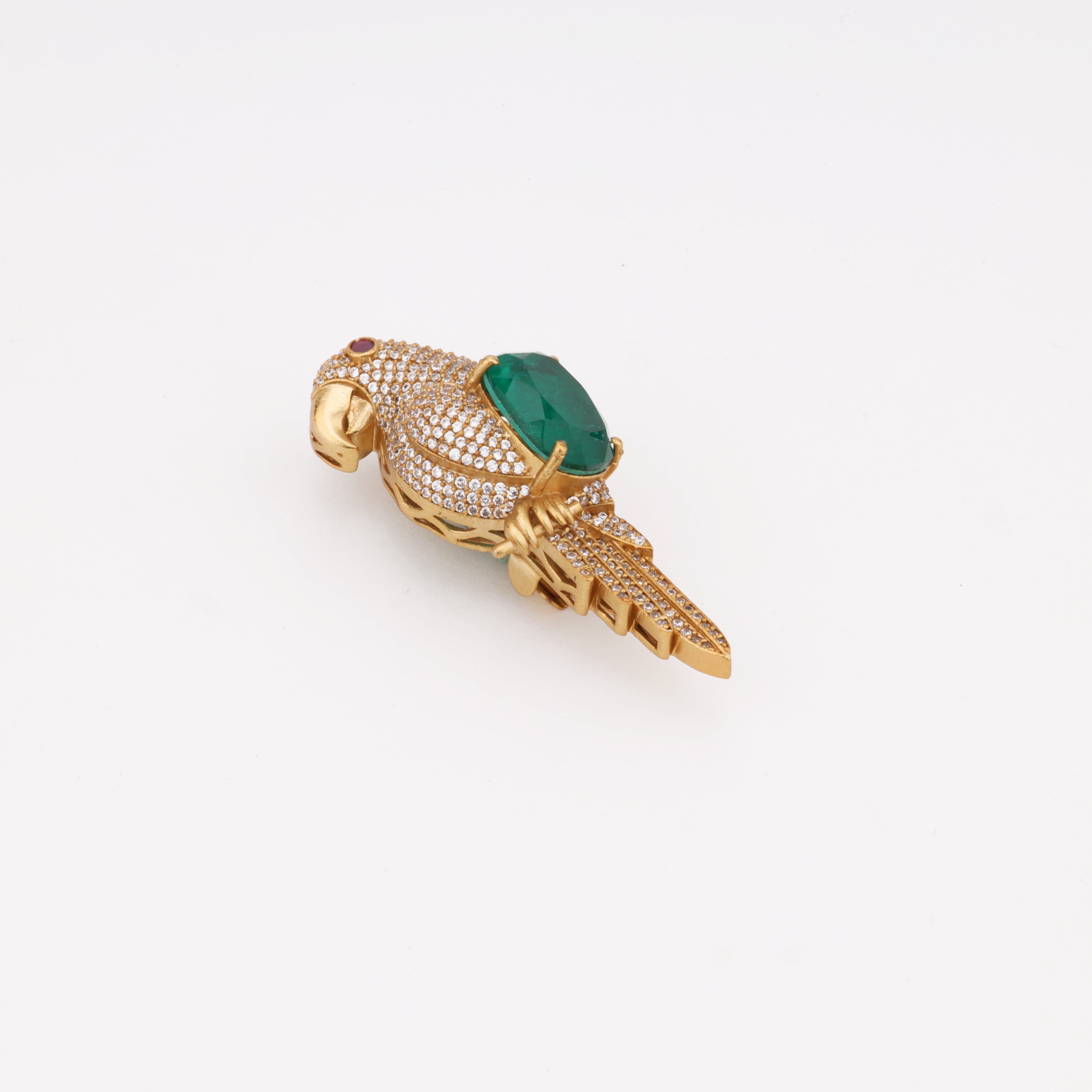 Emerald Parrot Crystal Brooch Pin