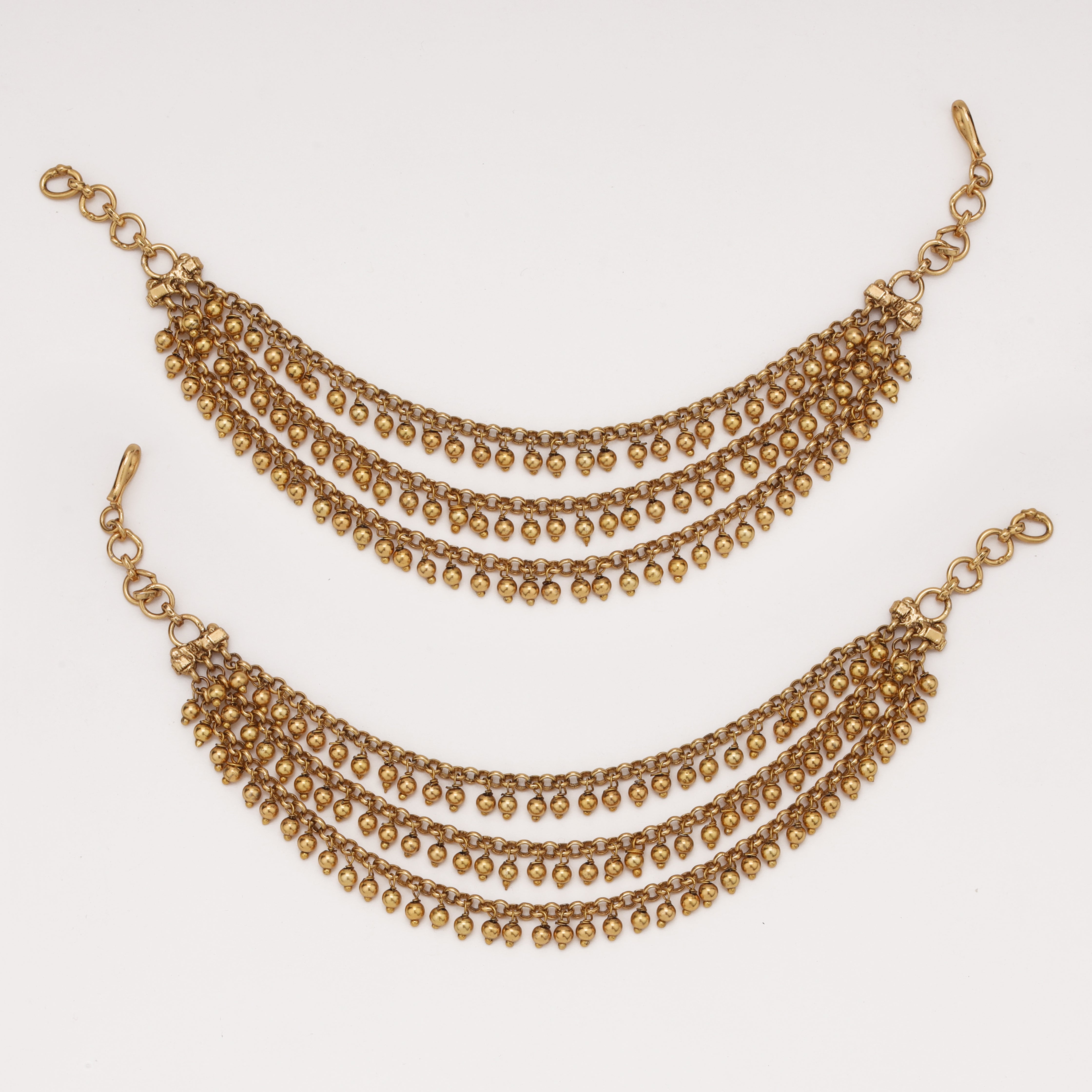 Classic Ghungroo Drape Ear Chain with layered antique gold chains by US Catalog
