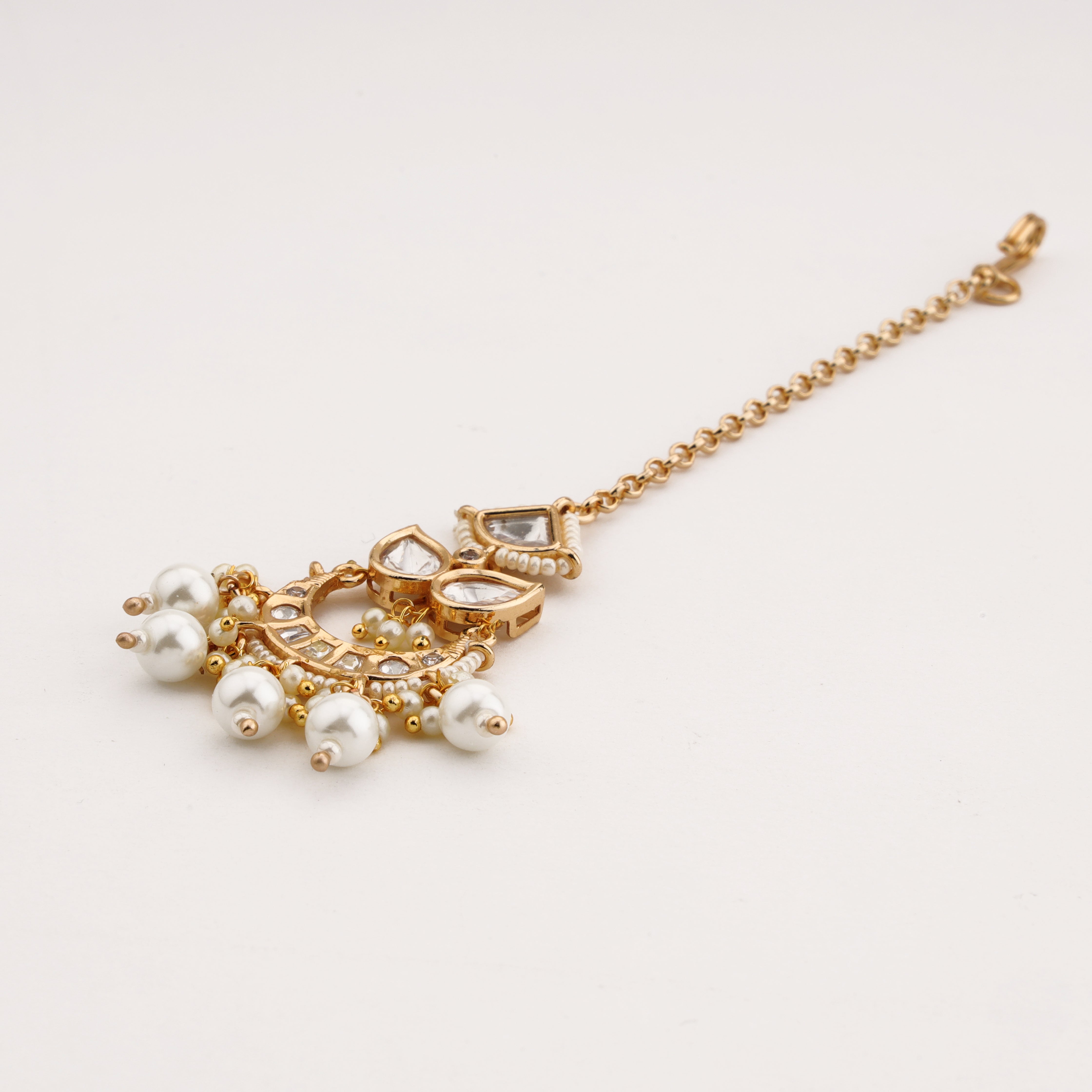 Gold-Tone Pearl Charm Maang Tika