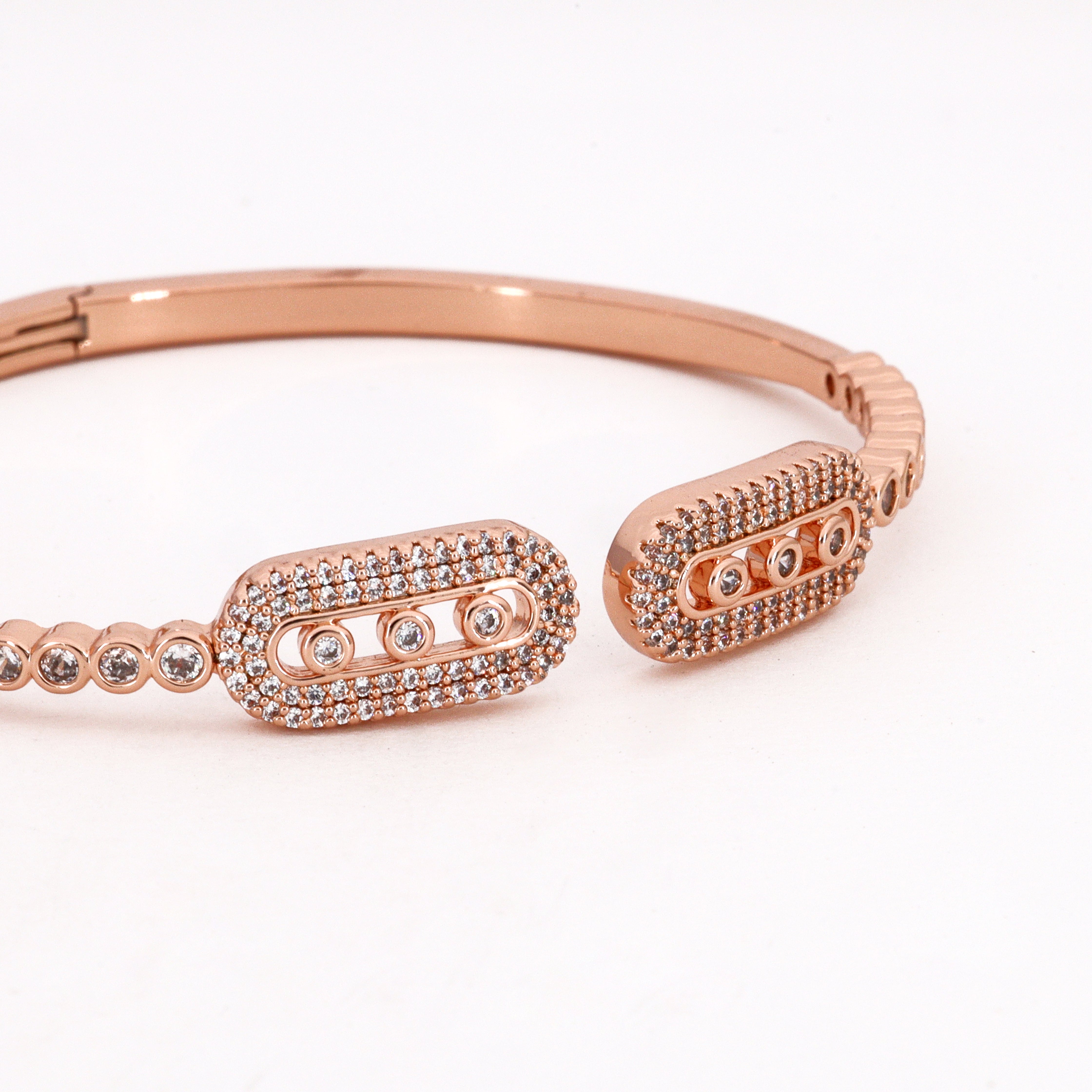 Rose Gold Tone Crystal Geometric Open Bracelet