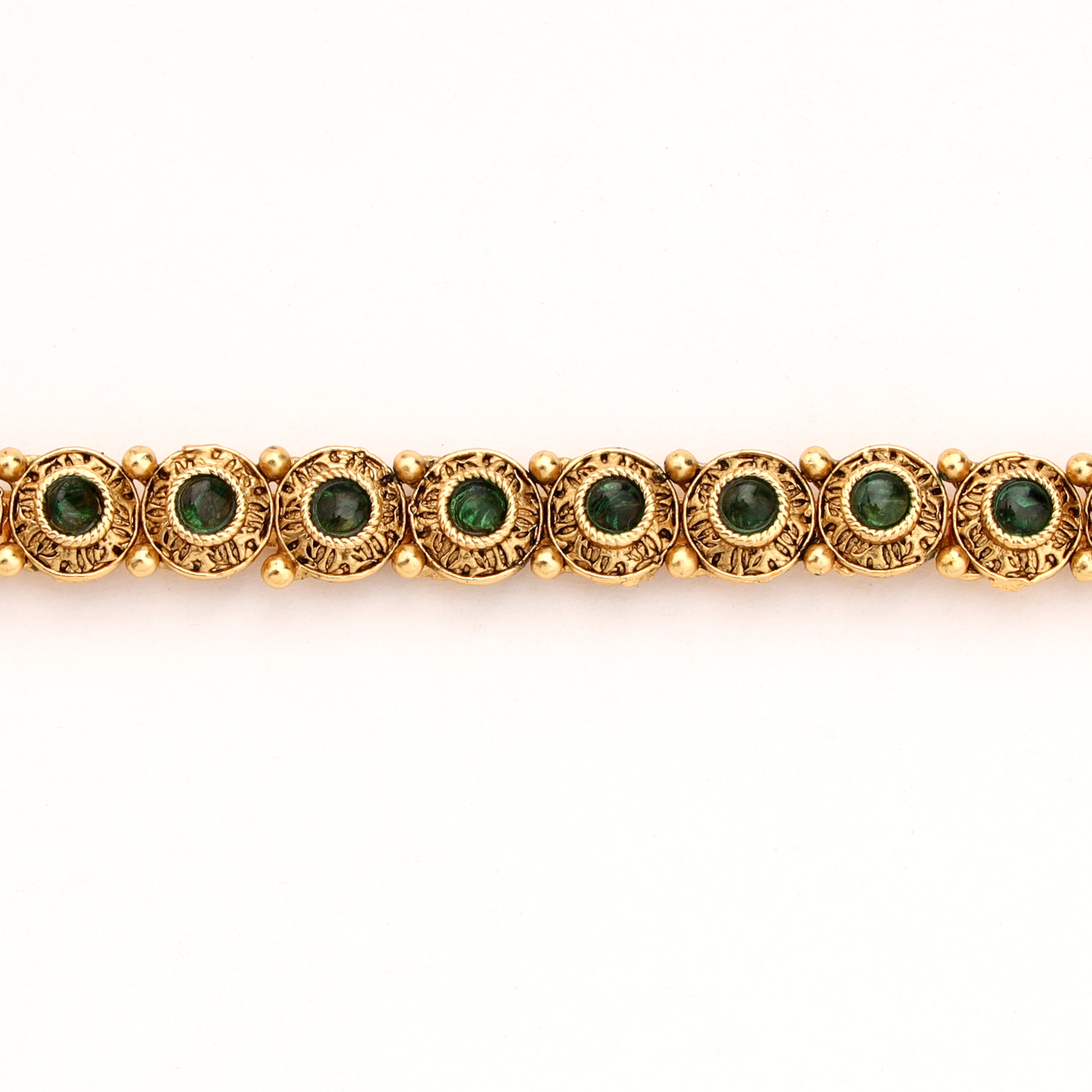 Antique Gold Solar Disc Stone Articulated Traditional Bracelet