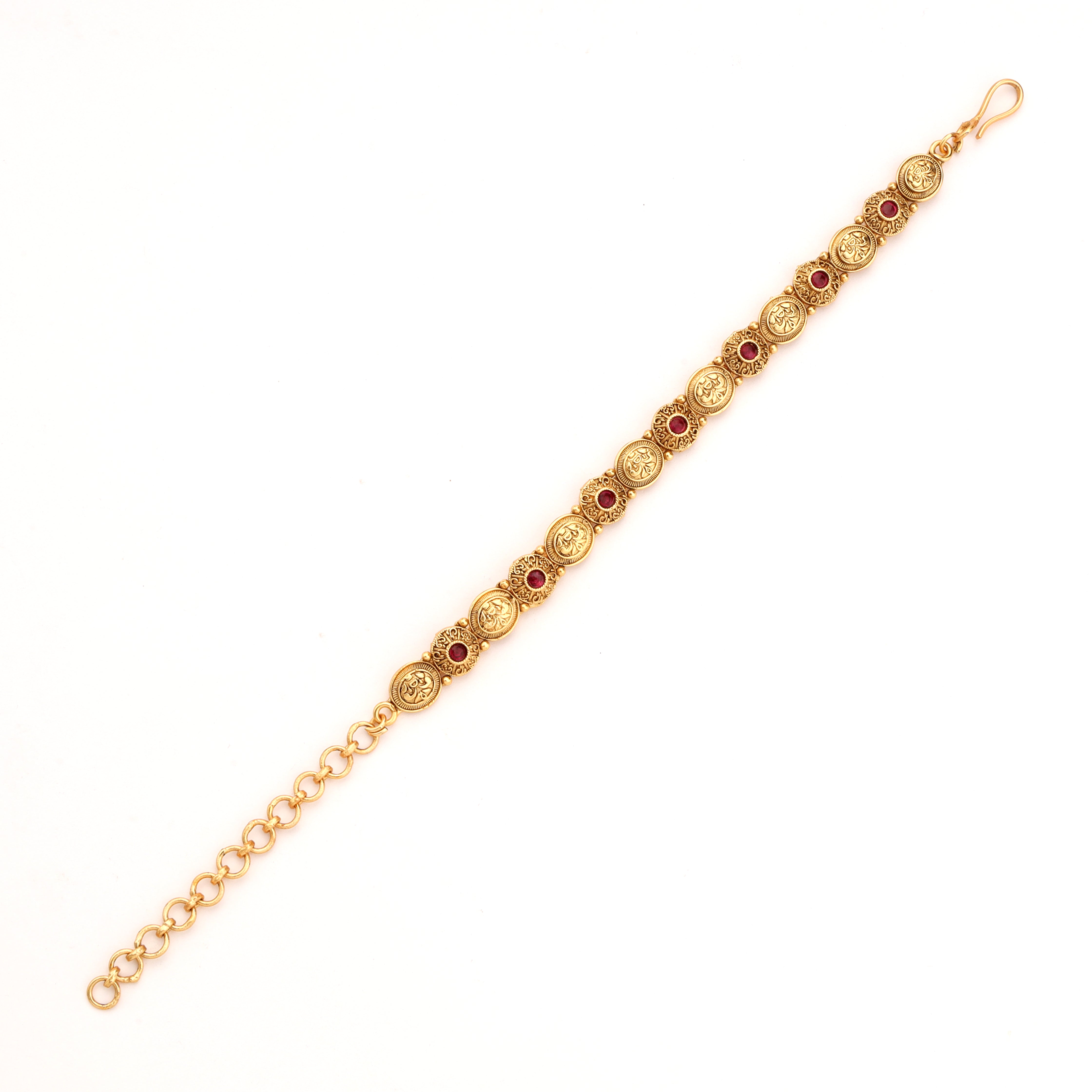 Antique Gold Kasu Temple Coin Stone Articulated Traditional Bracelet