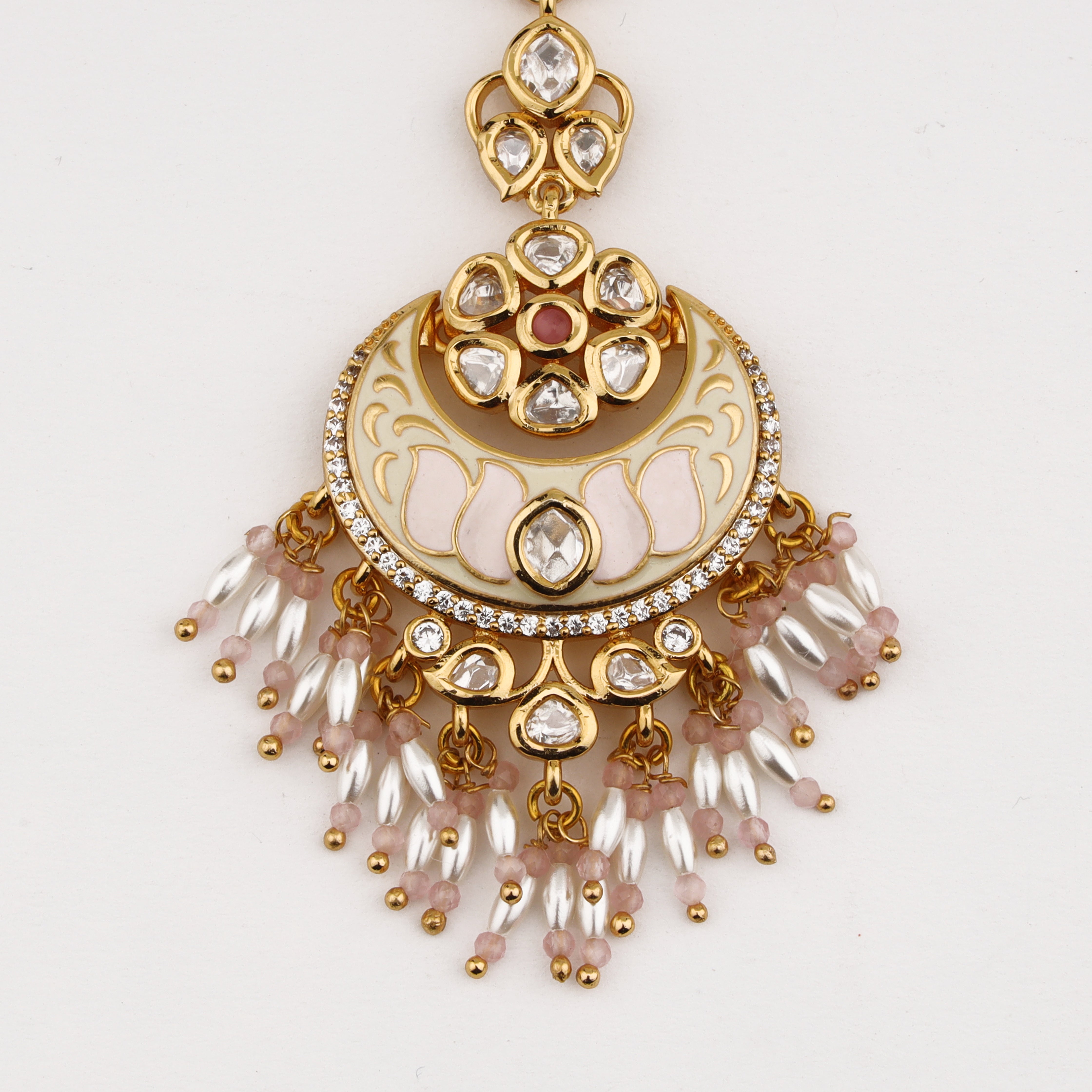 Blush Lotus Crescent Maang Tika