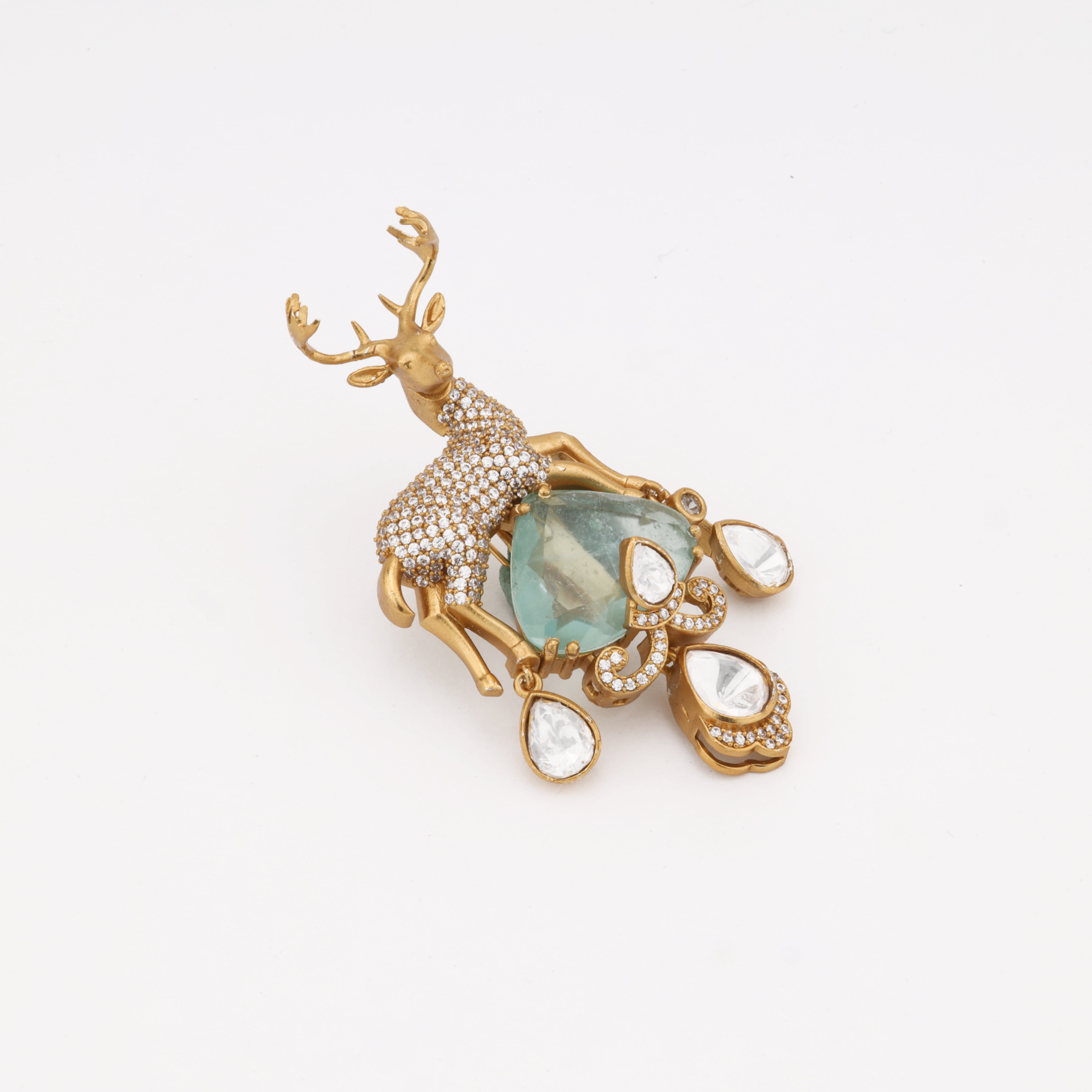 Royal Deer Crystal Brooch with Elegant Dangle Accents