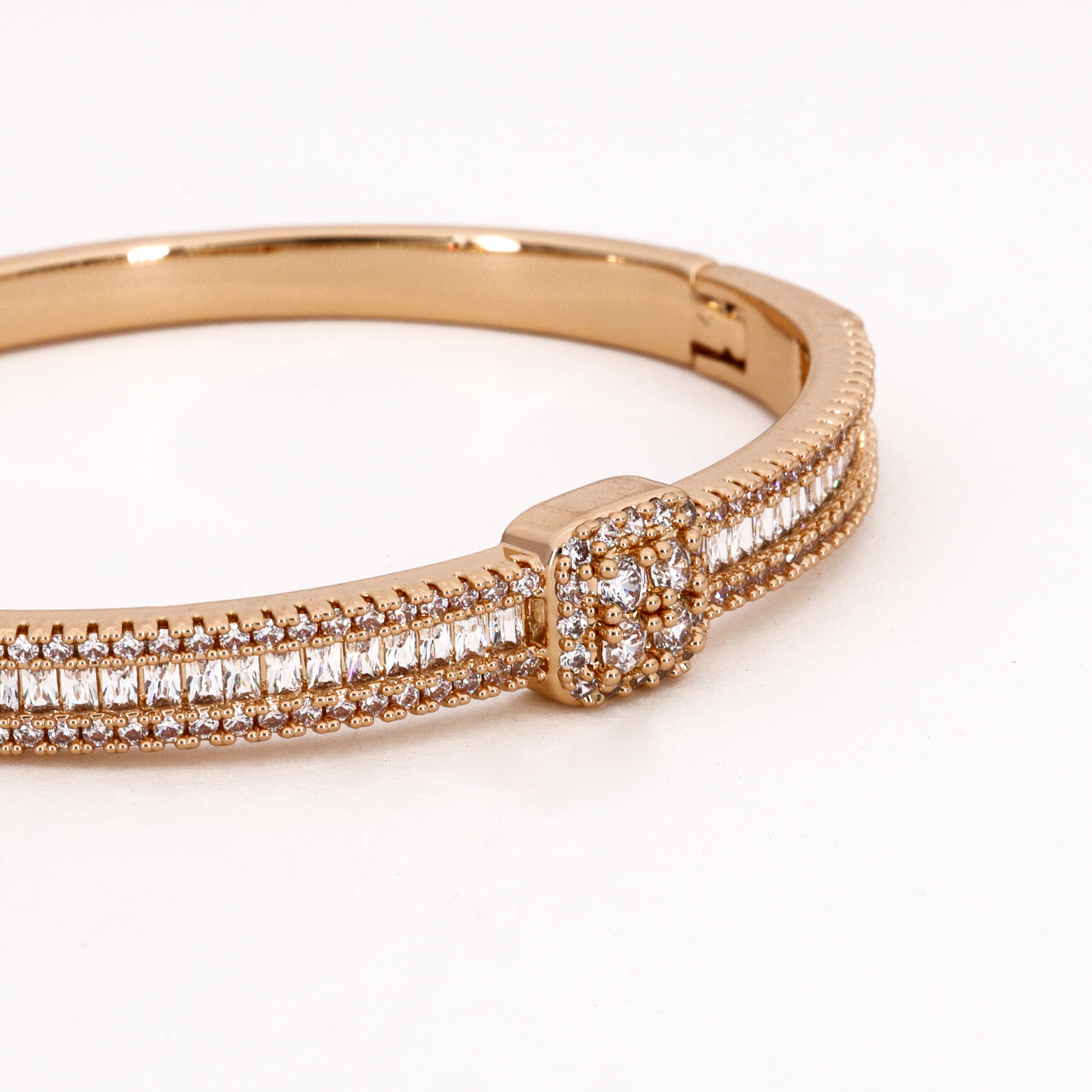 Gold Tone Baguette Crystal & Square Cluster Bracelet