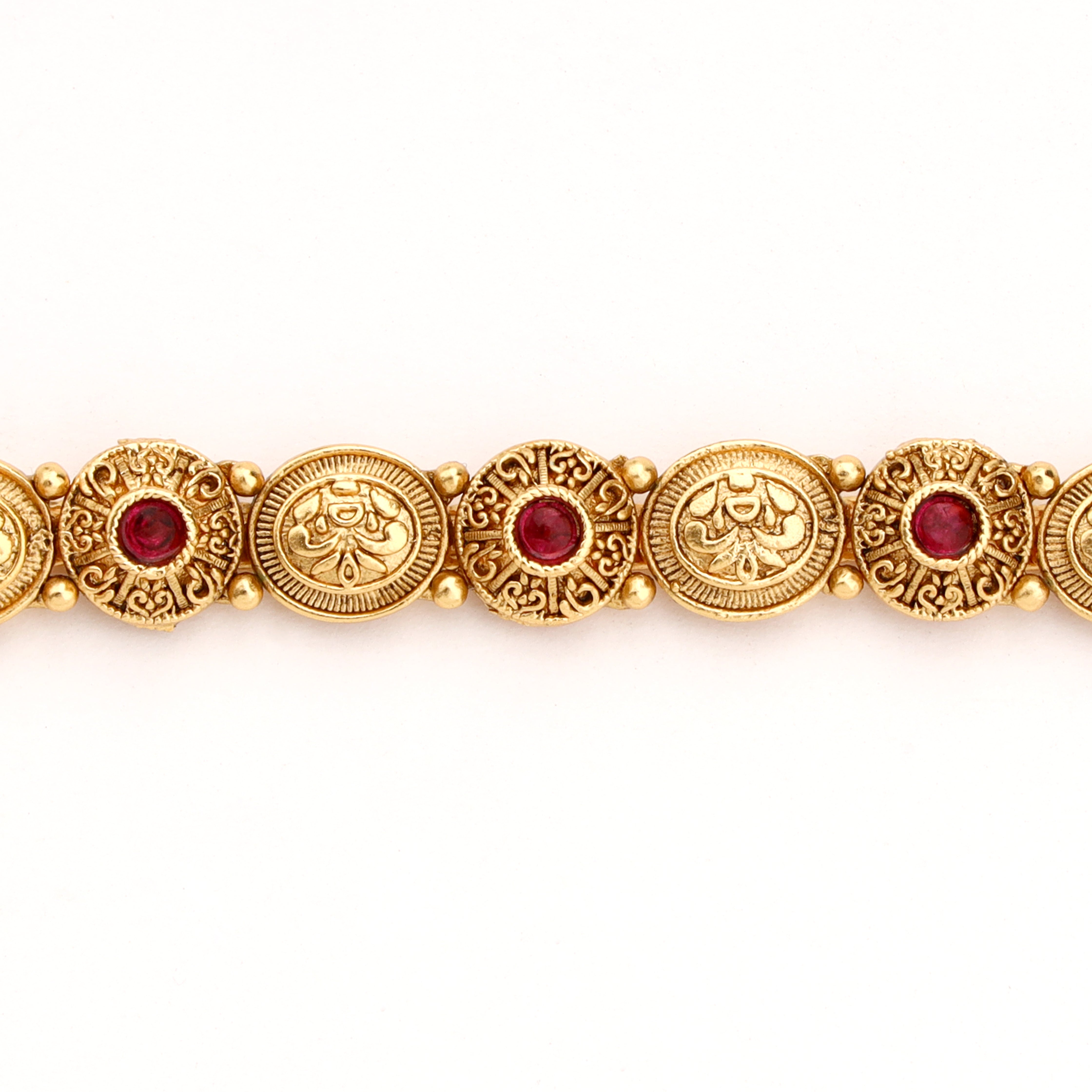 Antique Gold Kasu Temple Coin Stone Articulated Traditional Bracelet