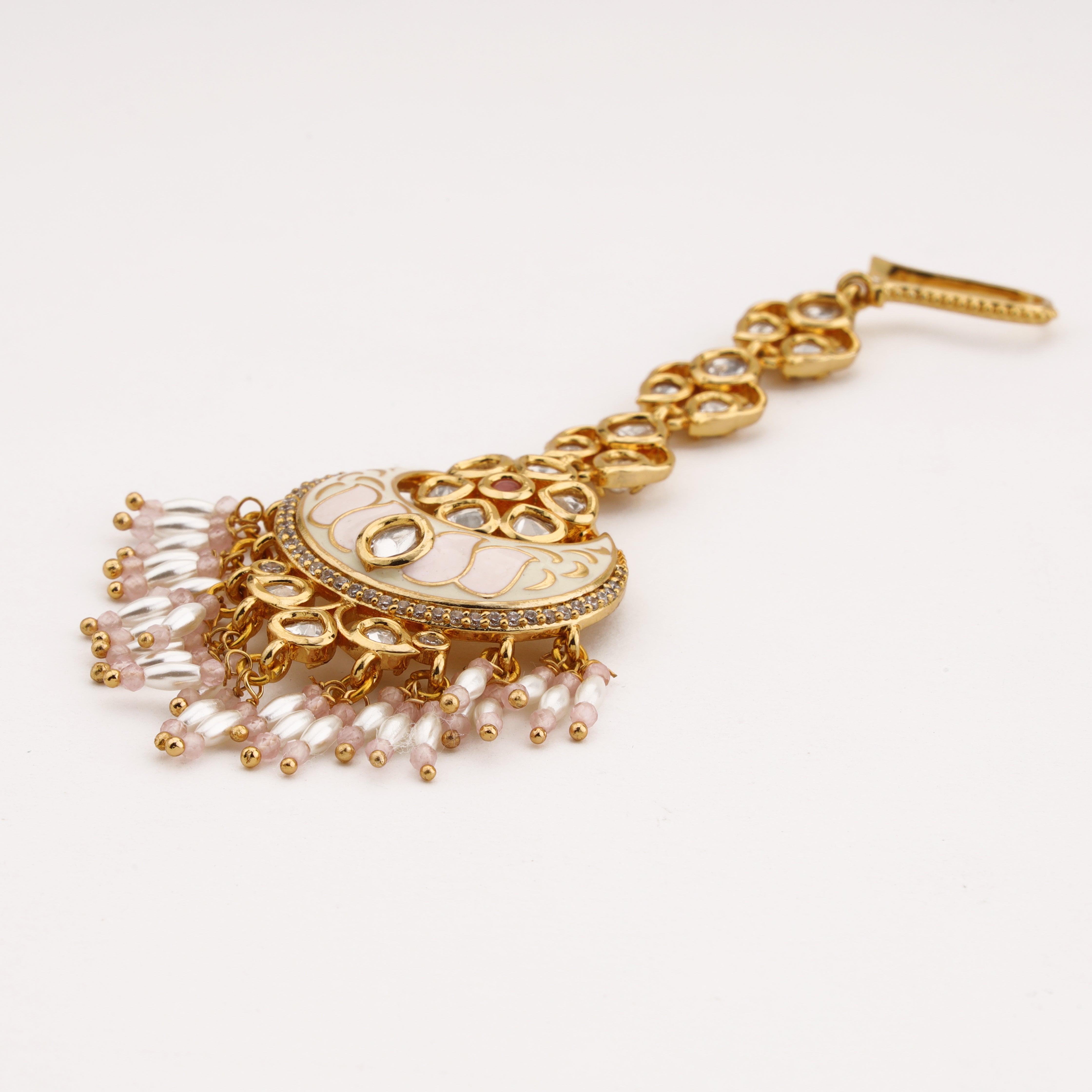Blush Lotus Crescent Maang Tika
