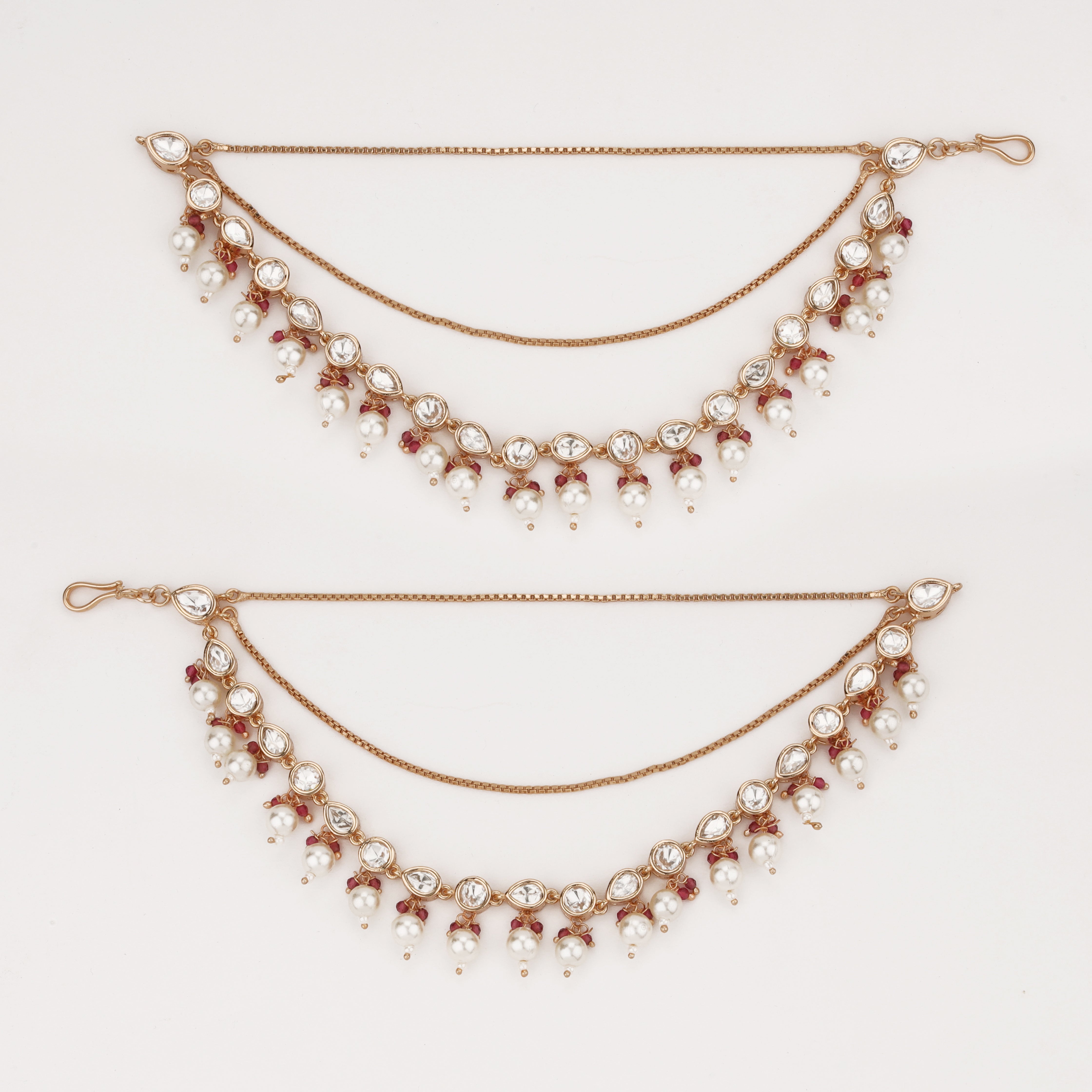 Royal Pearl Cascade Ear Chain with crystal stones and pearl drops by US Catalog