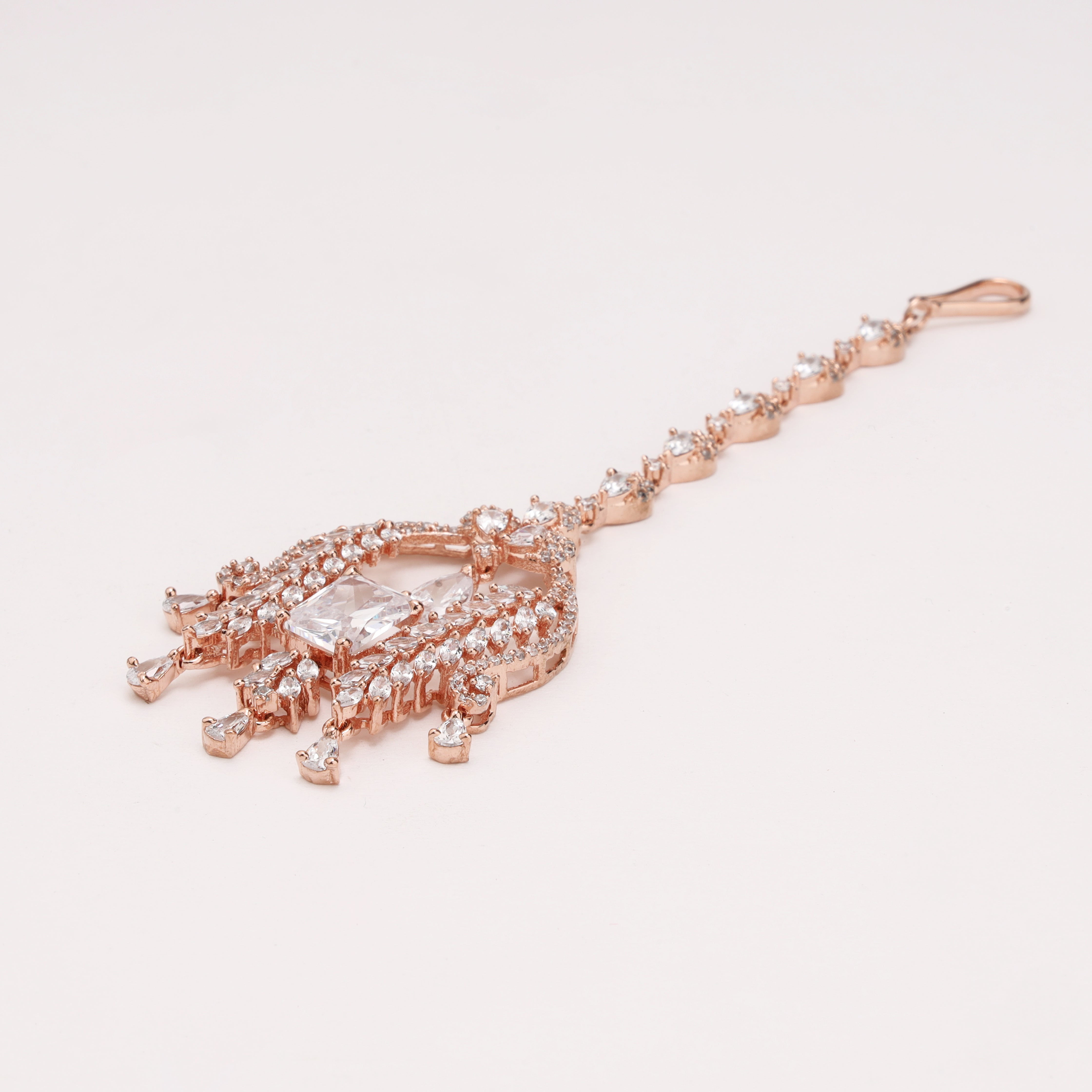 Rose Gold Big Stone Leaf American Diamond Maang Tikka