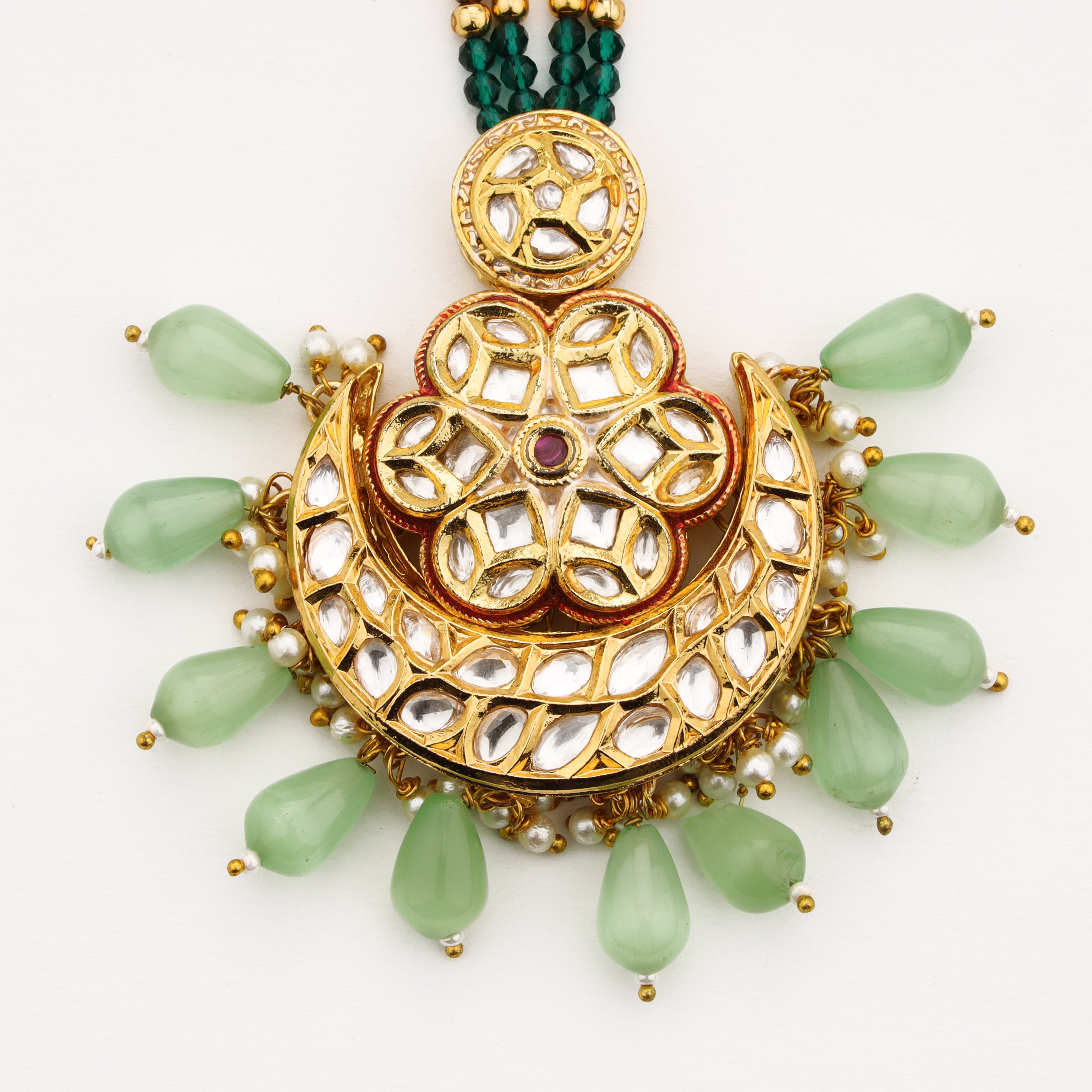 Statement Mint Kundan Maang Tika