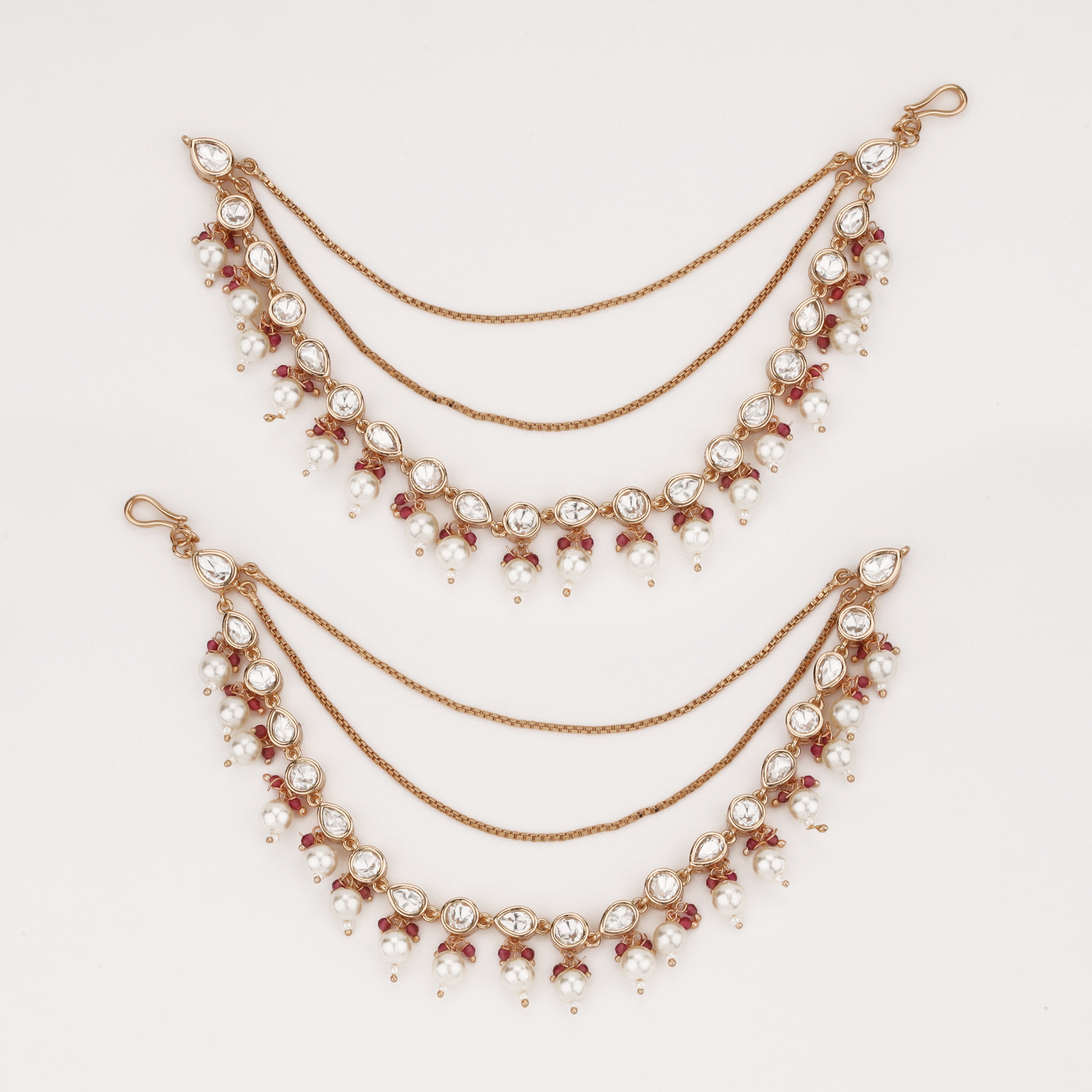 Royal Pearl Cascade Ear Chain with crystal stones and pearl drops by US Catalog