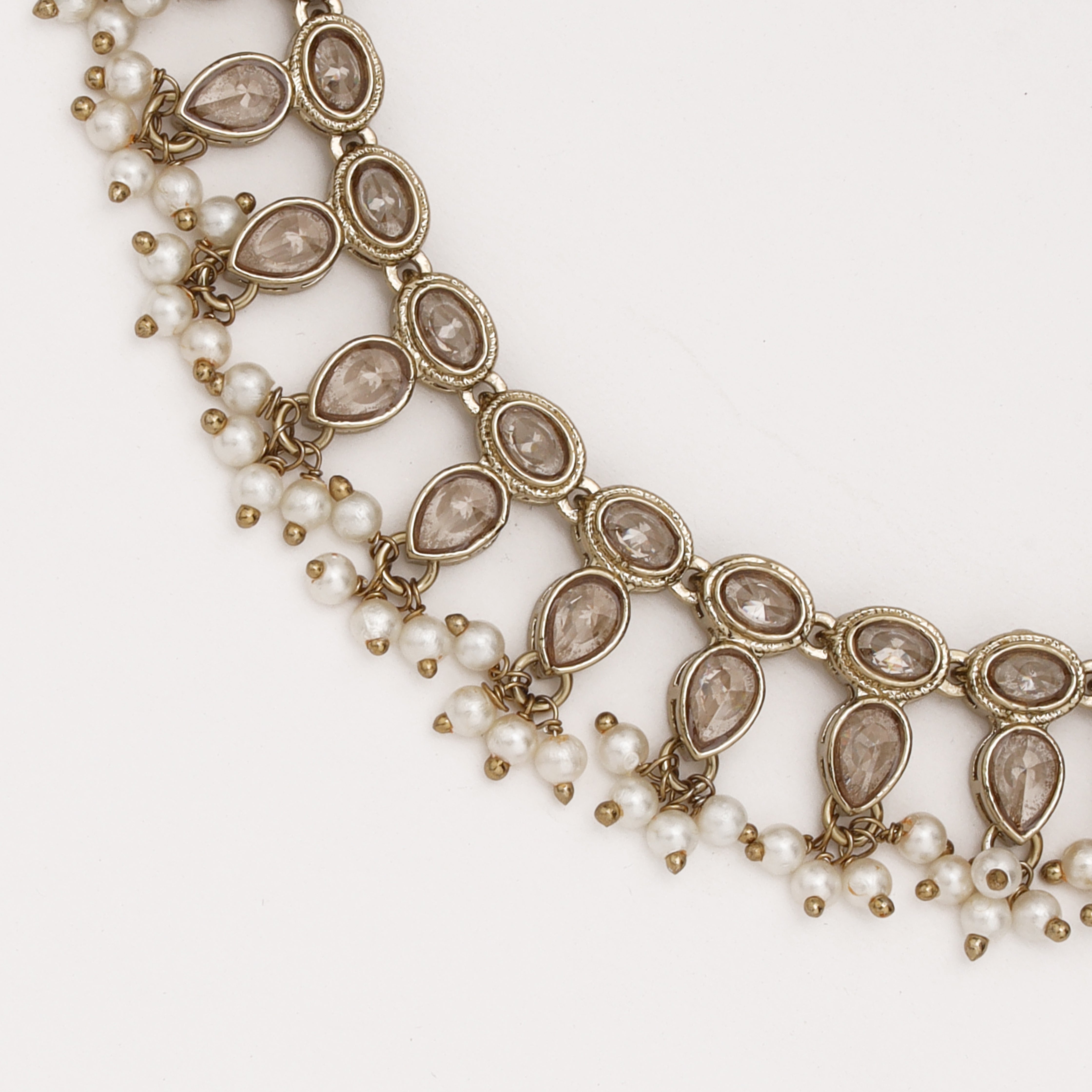 Royal Champagne Pearl Ear Chain with crystal motifs and pearl tassels by US Catalog