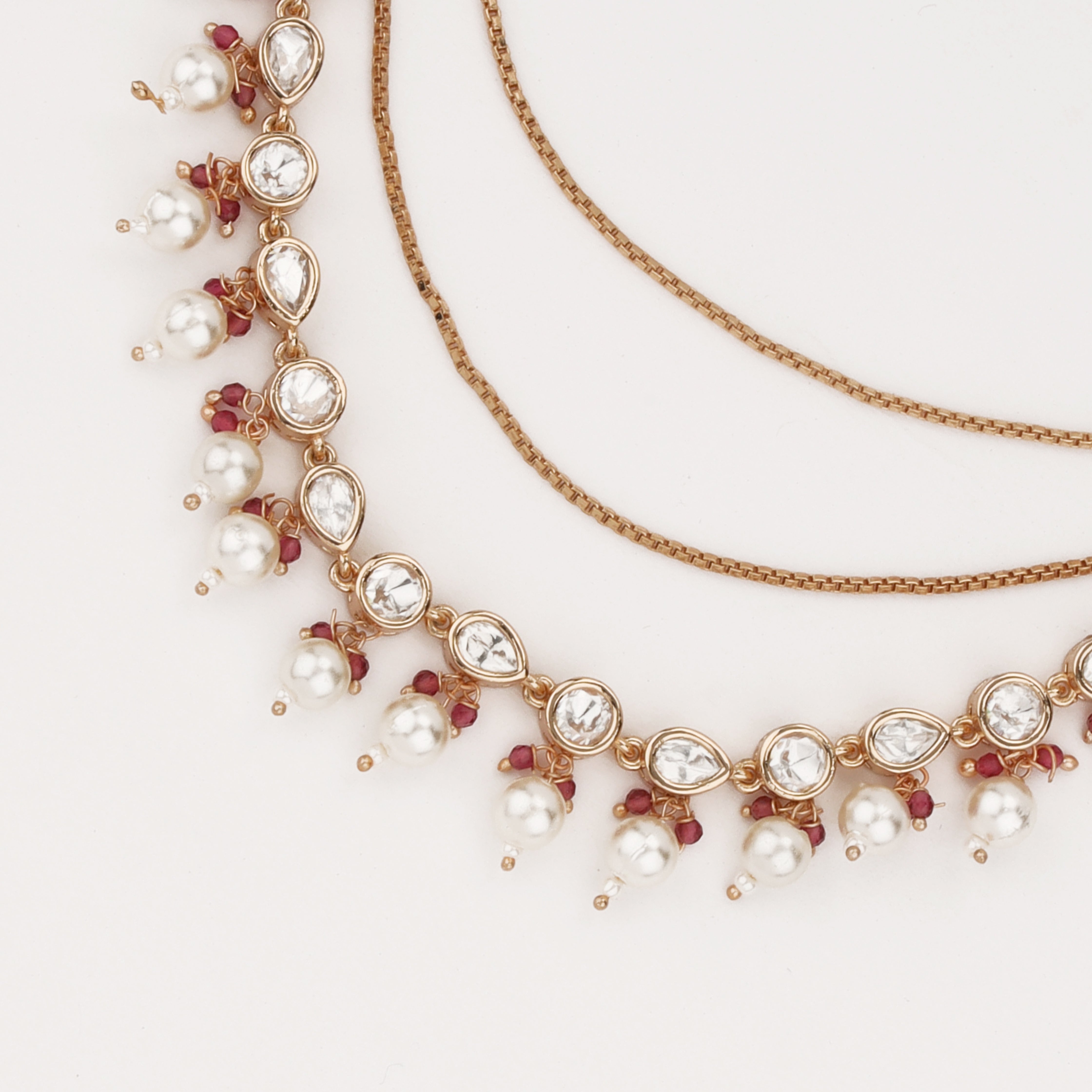 Royal Pearl Cascade Ear Chain with crystal stones and pearl drops by US Catalog