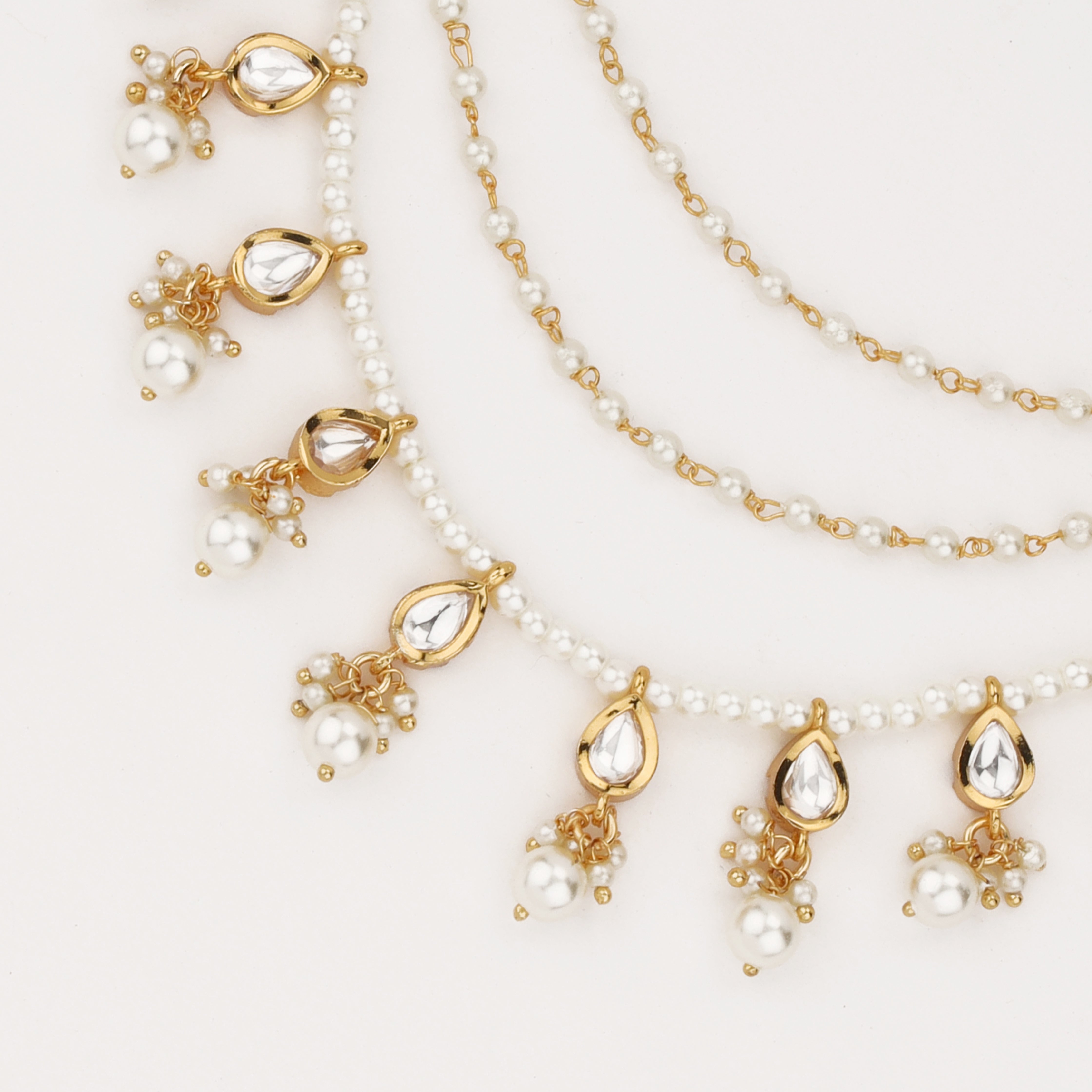 Pearl Dewdrop Crystal Ear Chain with pearl tassels and crystal teardrops by US Catalog
