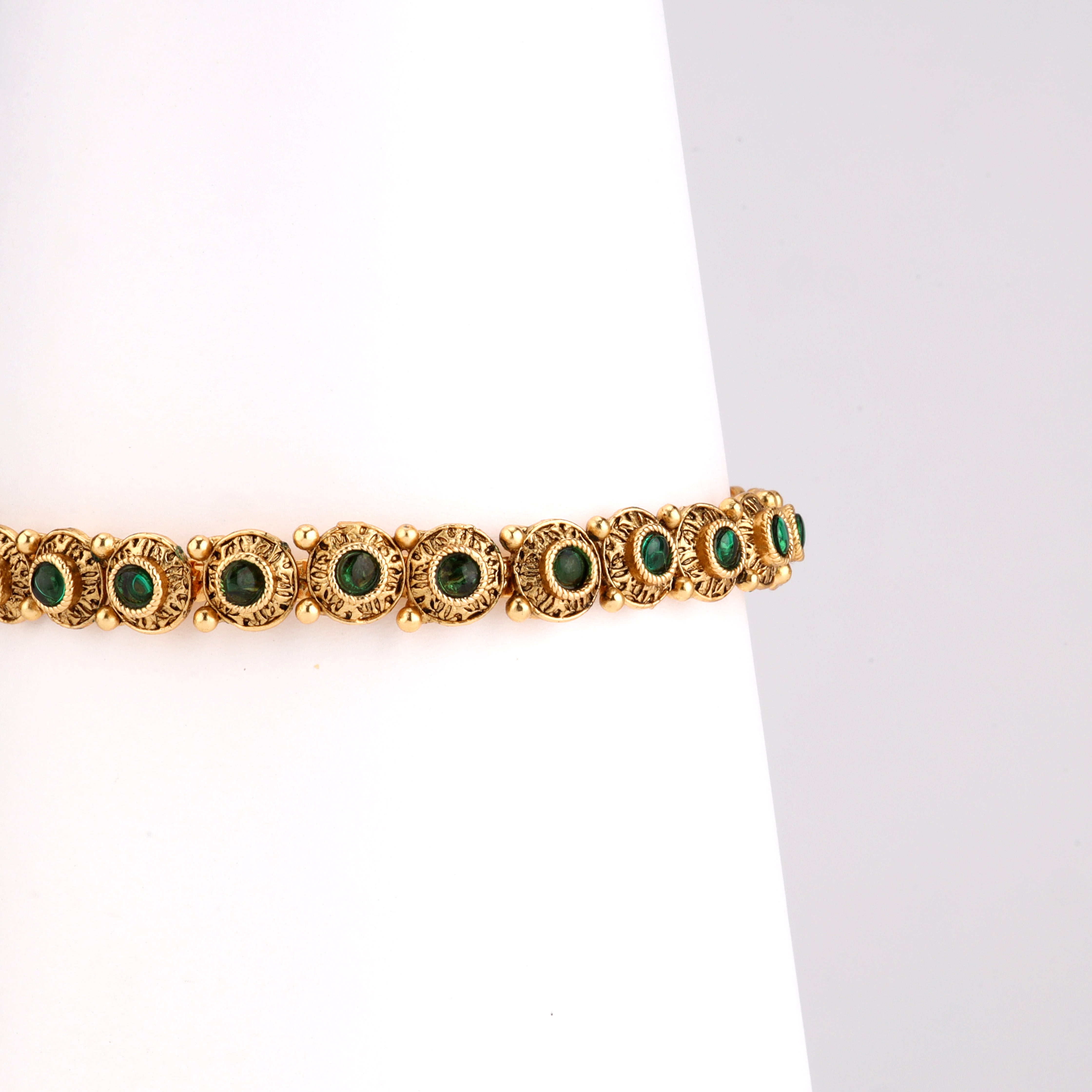 Antique Gold Solar Disc Stone Articulated Traditional Bracelet