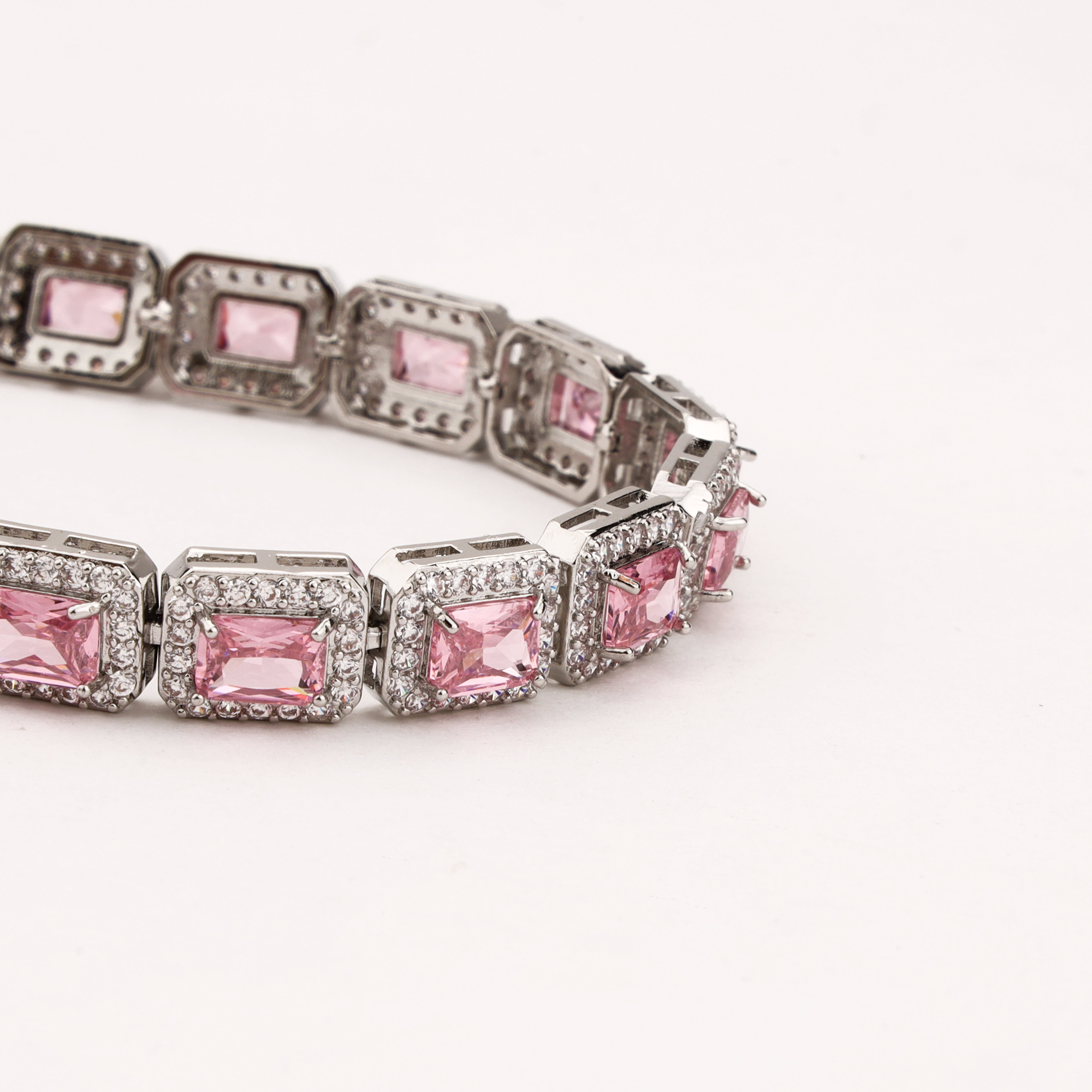 Marbella Pink Radiant Halo Crystal Tennis Bracelet