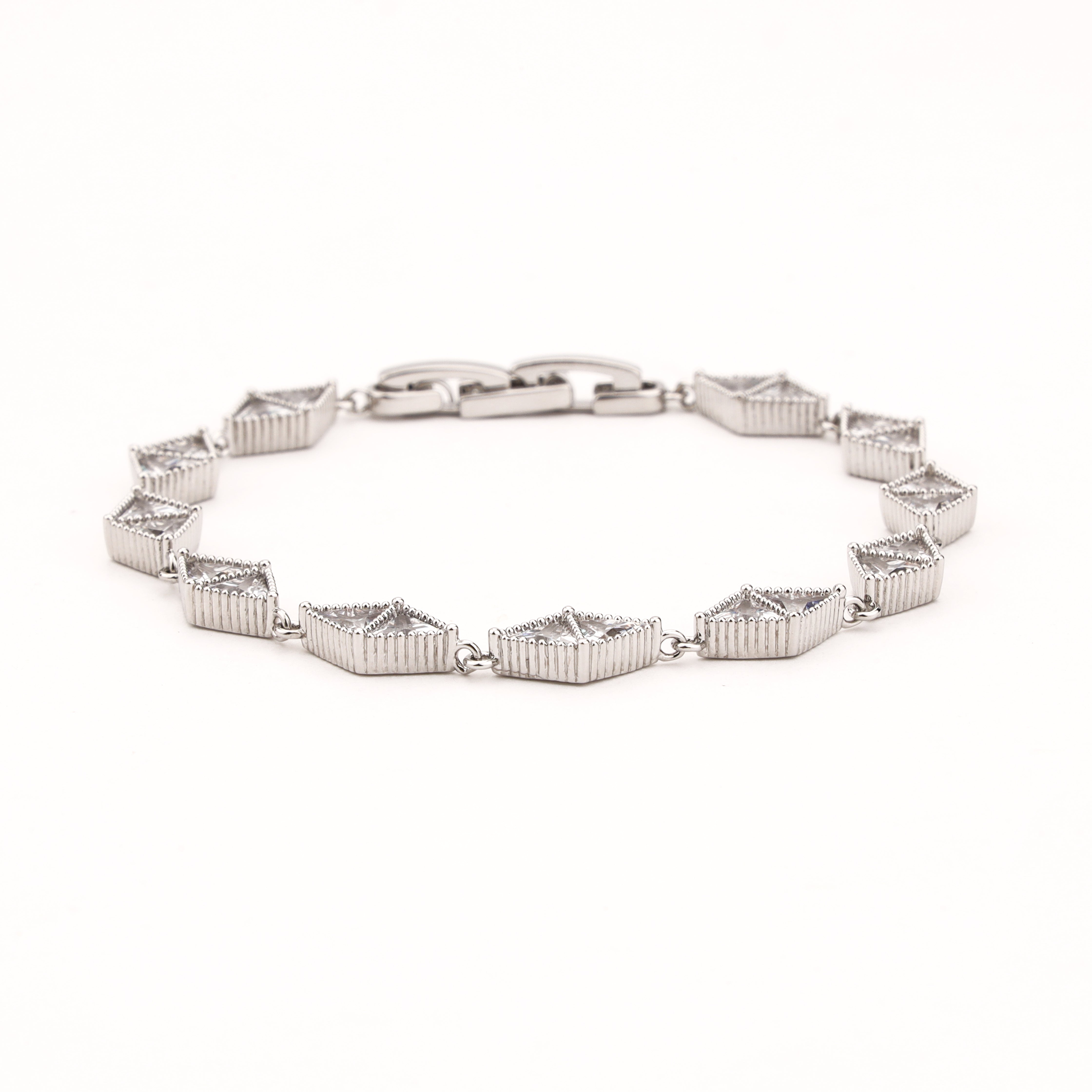 Alessia silver-tone bracelet with clear kite-cut crystal stones and geometric linked detailing