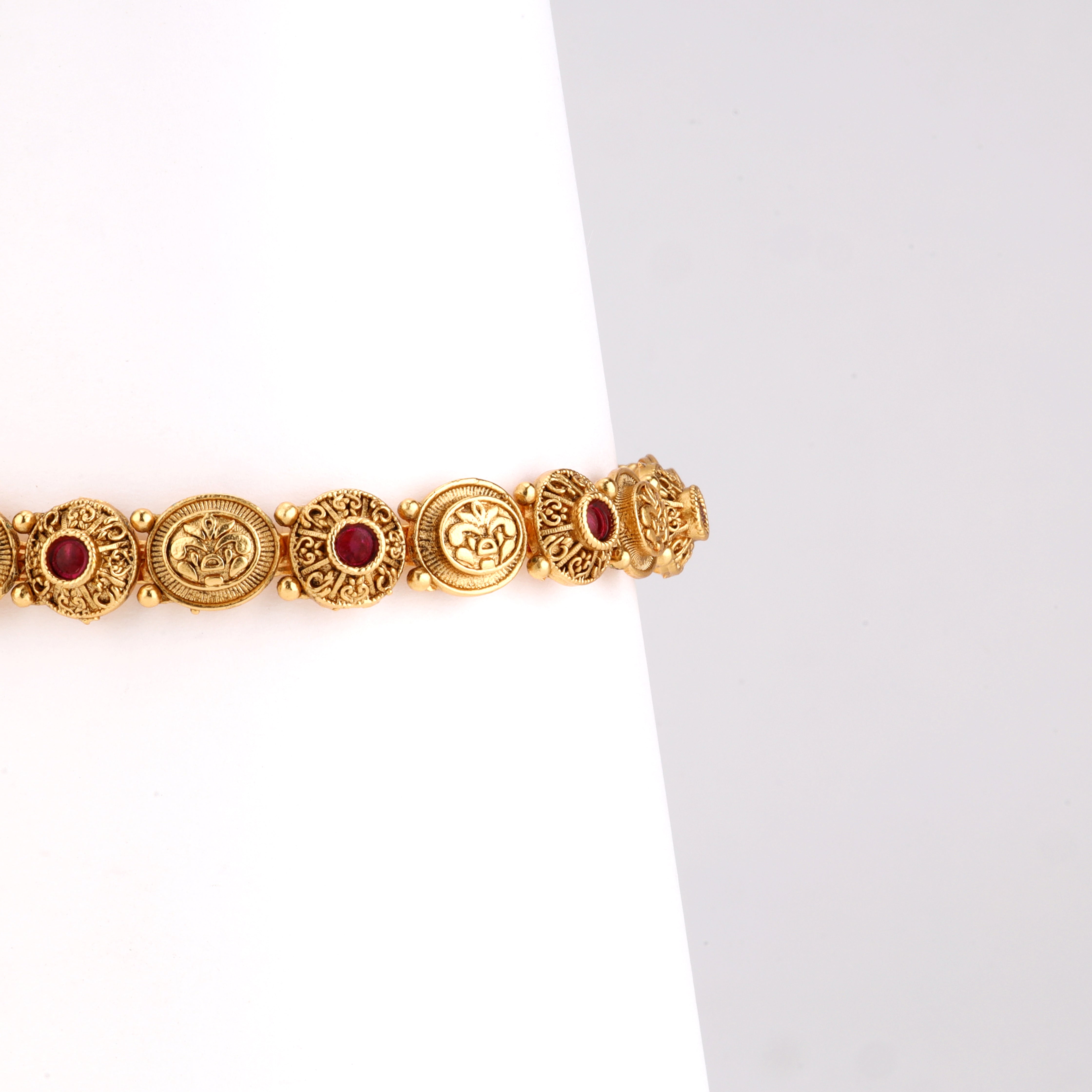 Antique Gold Kasu Temple Coin Stone Articulated Traditional Bracelet