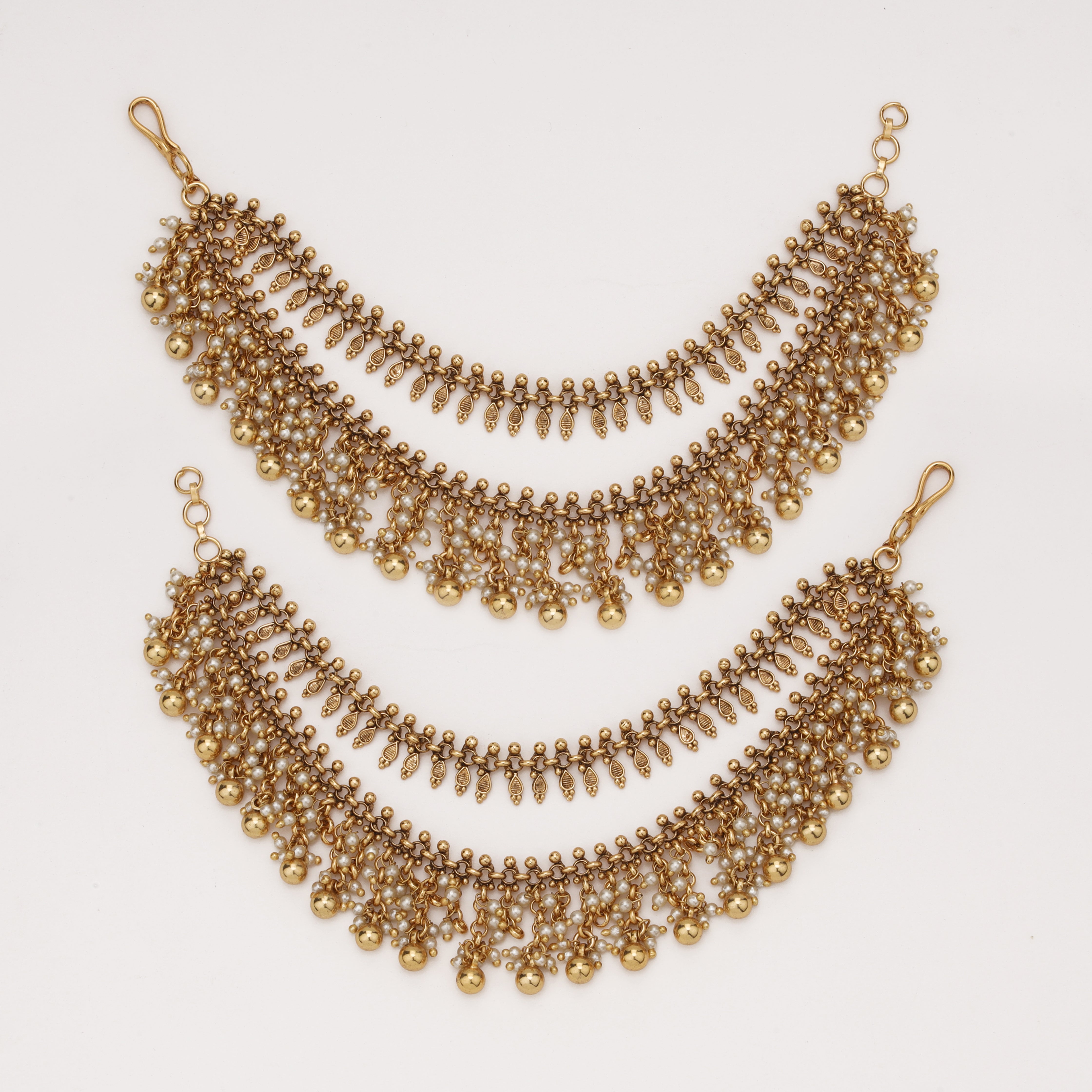 Rajwadi Pearl Fringe Ear Chain with pearl tassel detailing by US Catalog