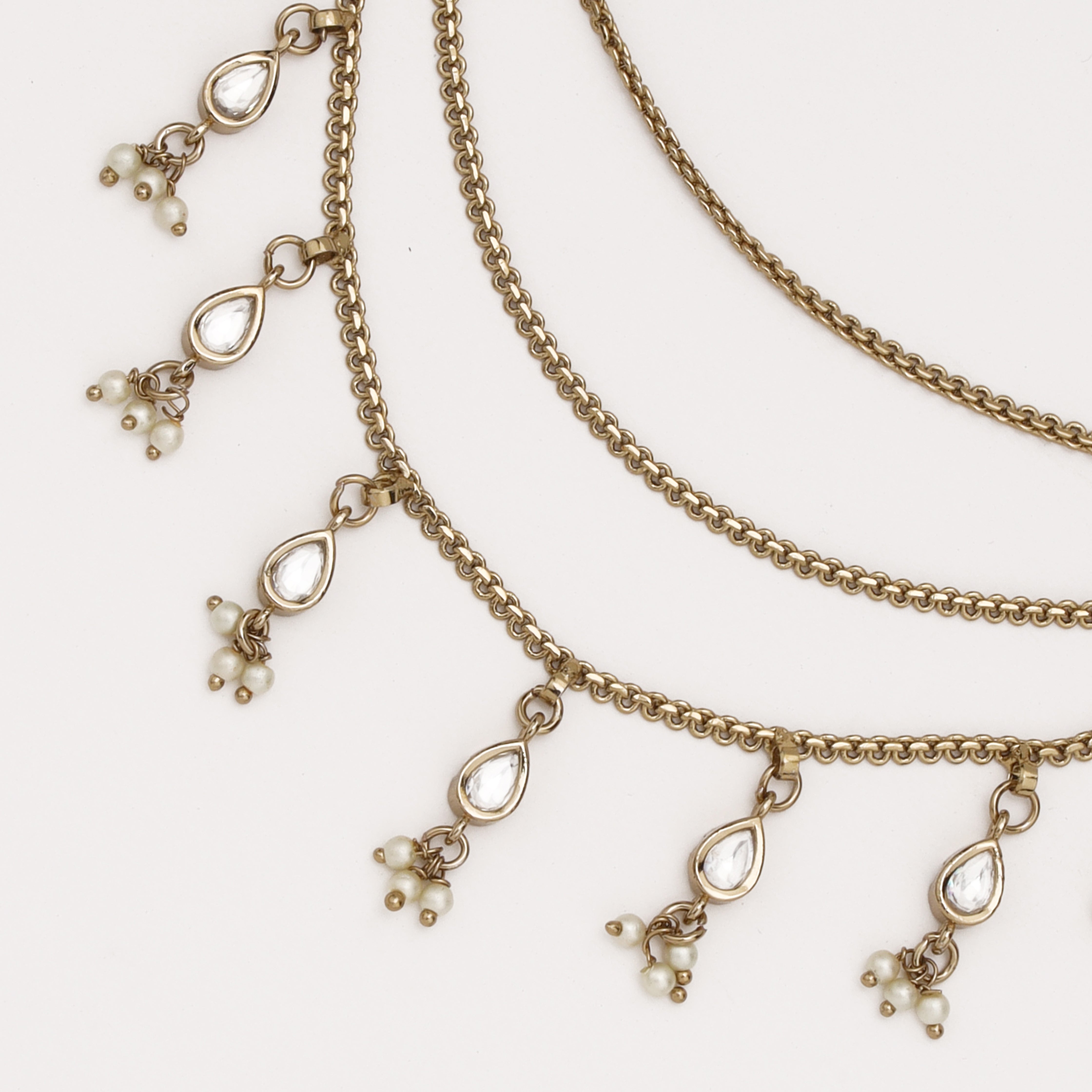 Pearl Drop Charm Ear Chain with layered chain and pearl tassels by US Catalog