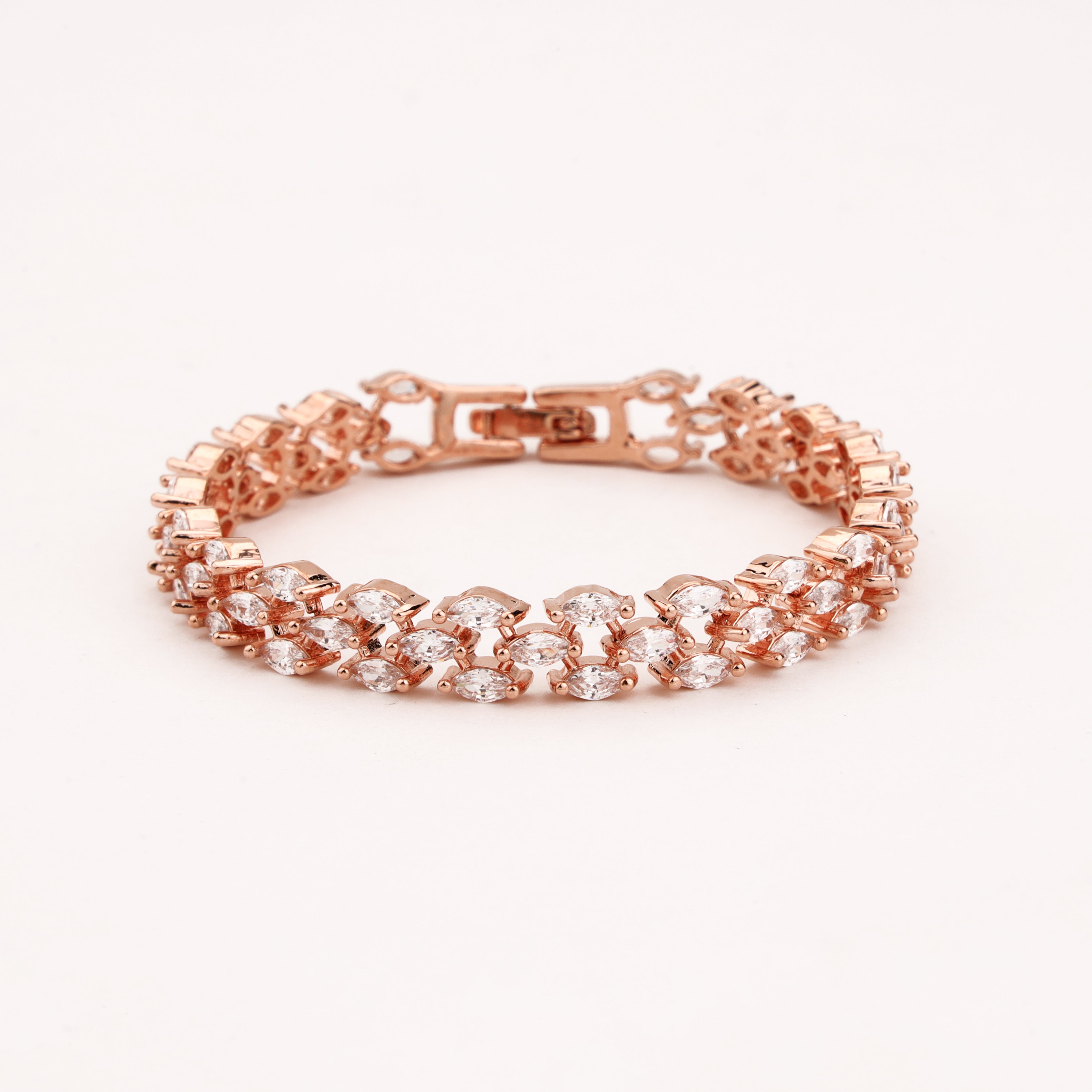 Aureline rose-gold-tone bracelet with layered marquise clear crystals in an elegant vine-inspired design