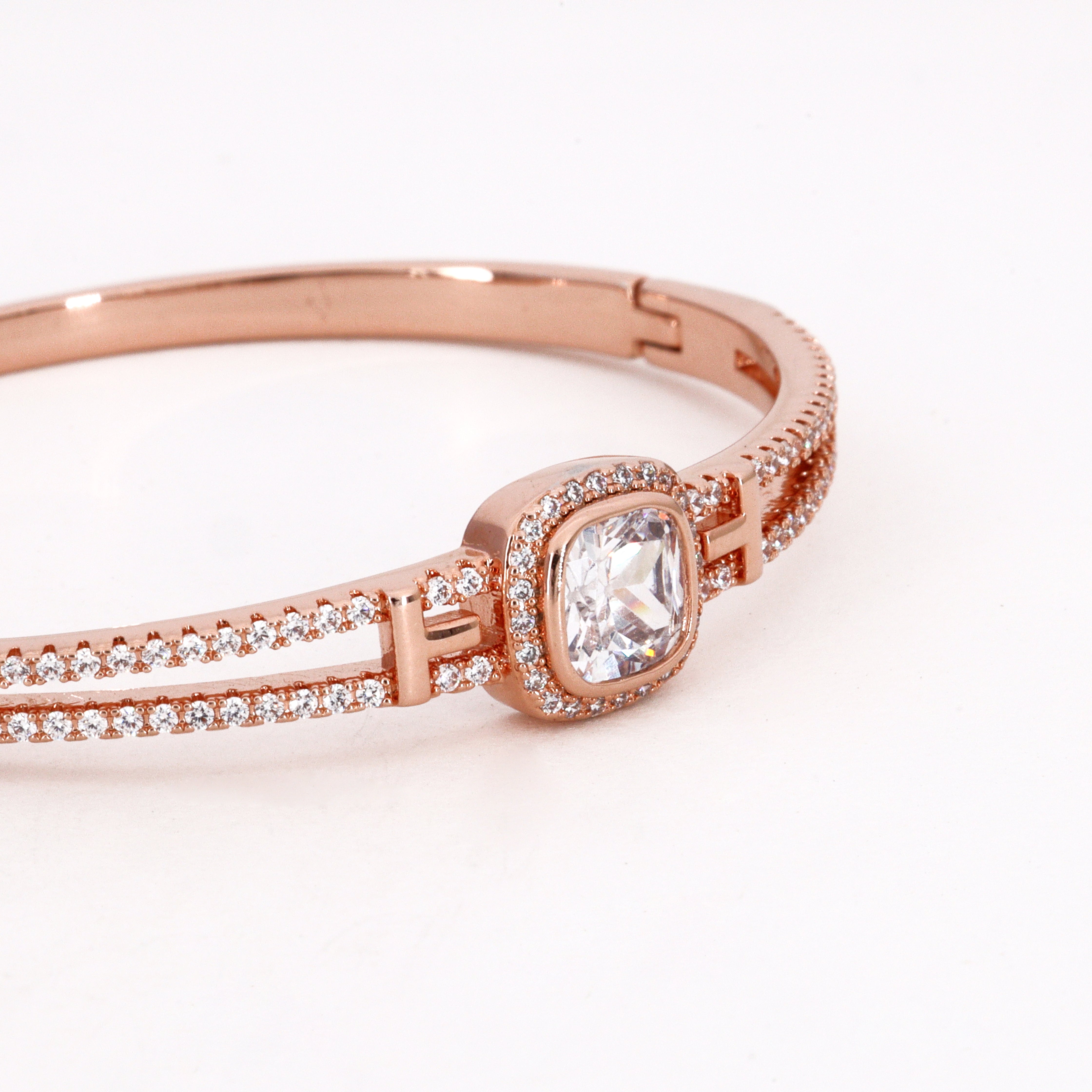 Rose Gold Tone Cushion Halo Double Band Westren Bracelet