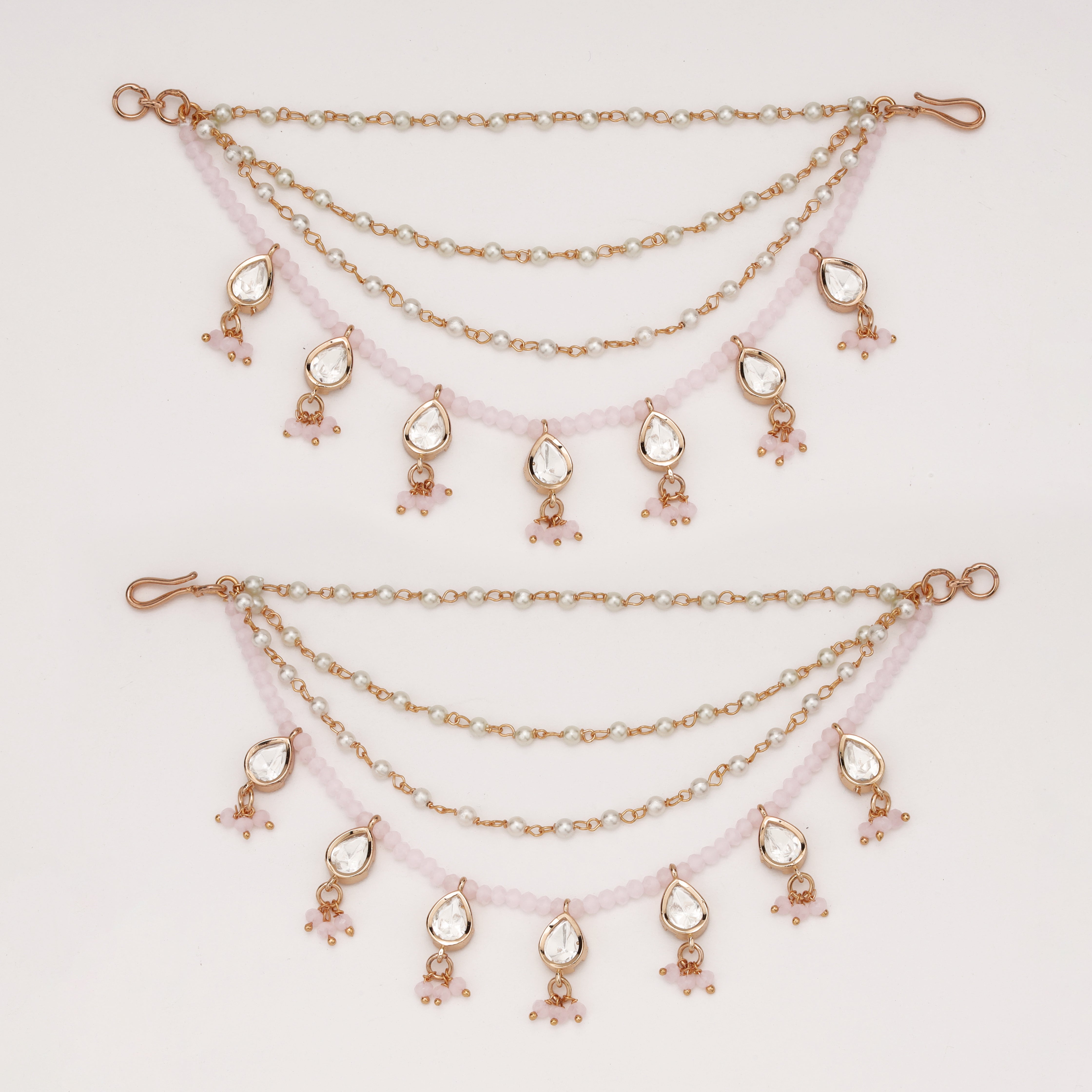 Blush Pearl Crystal Ear Chain with pearl layers and crystal drop charms by US Catalog