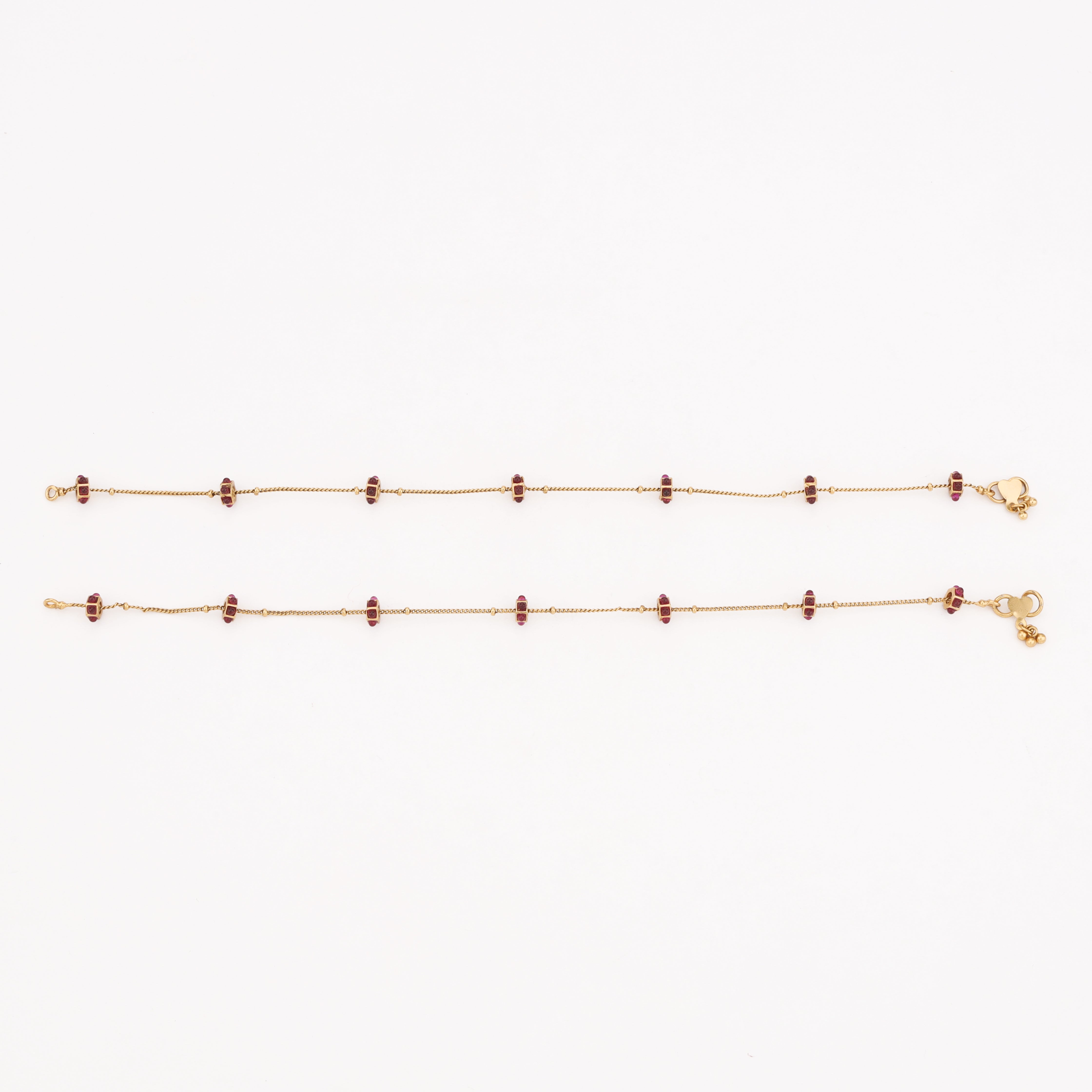 Minimal Ruby Beaded Chain Anklet with Gold Finish by US Catalog