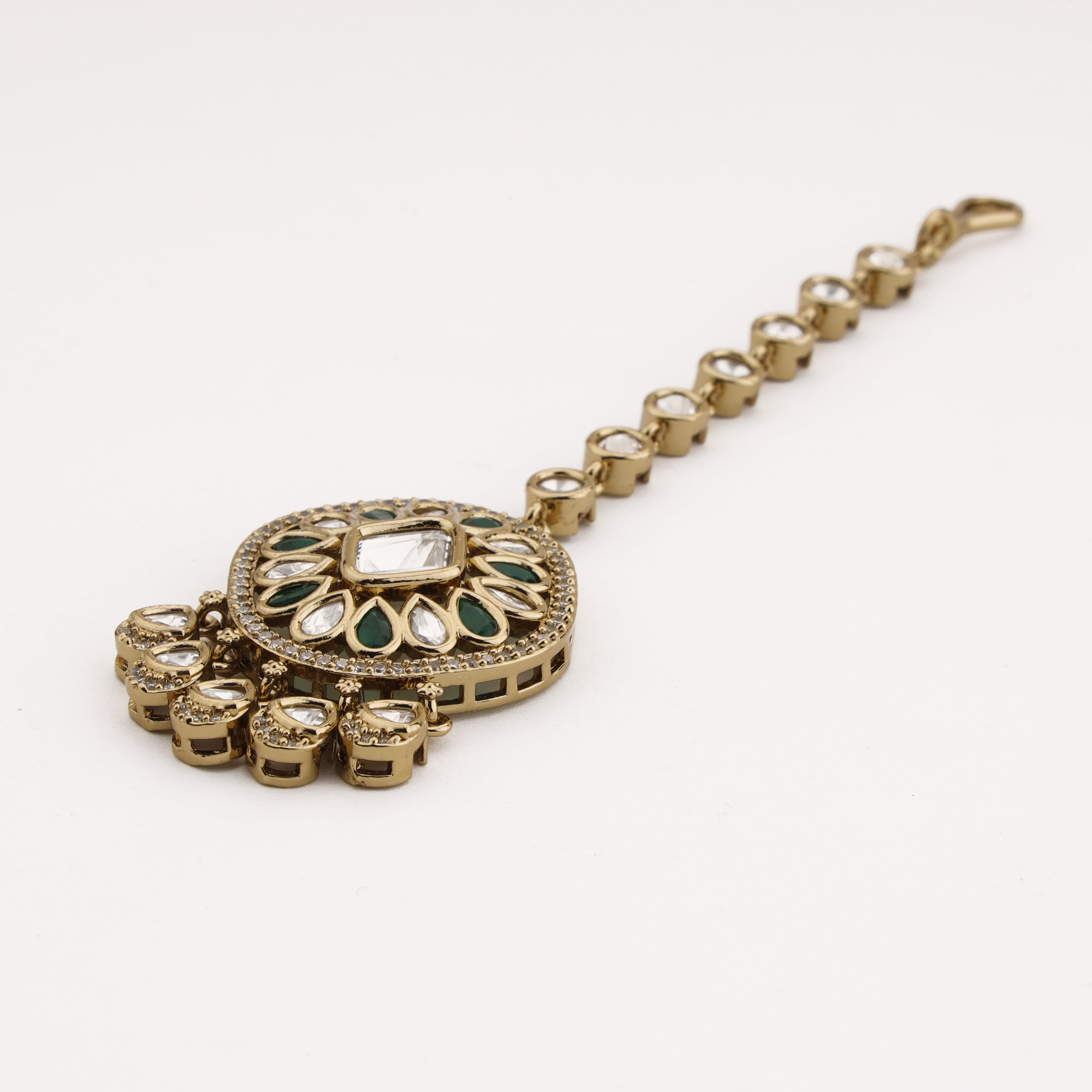 Emerald Bloom Crystal Maang Tika