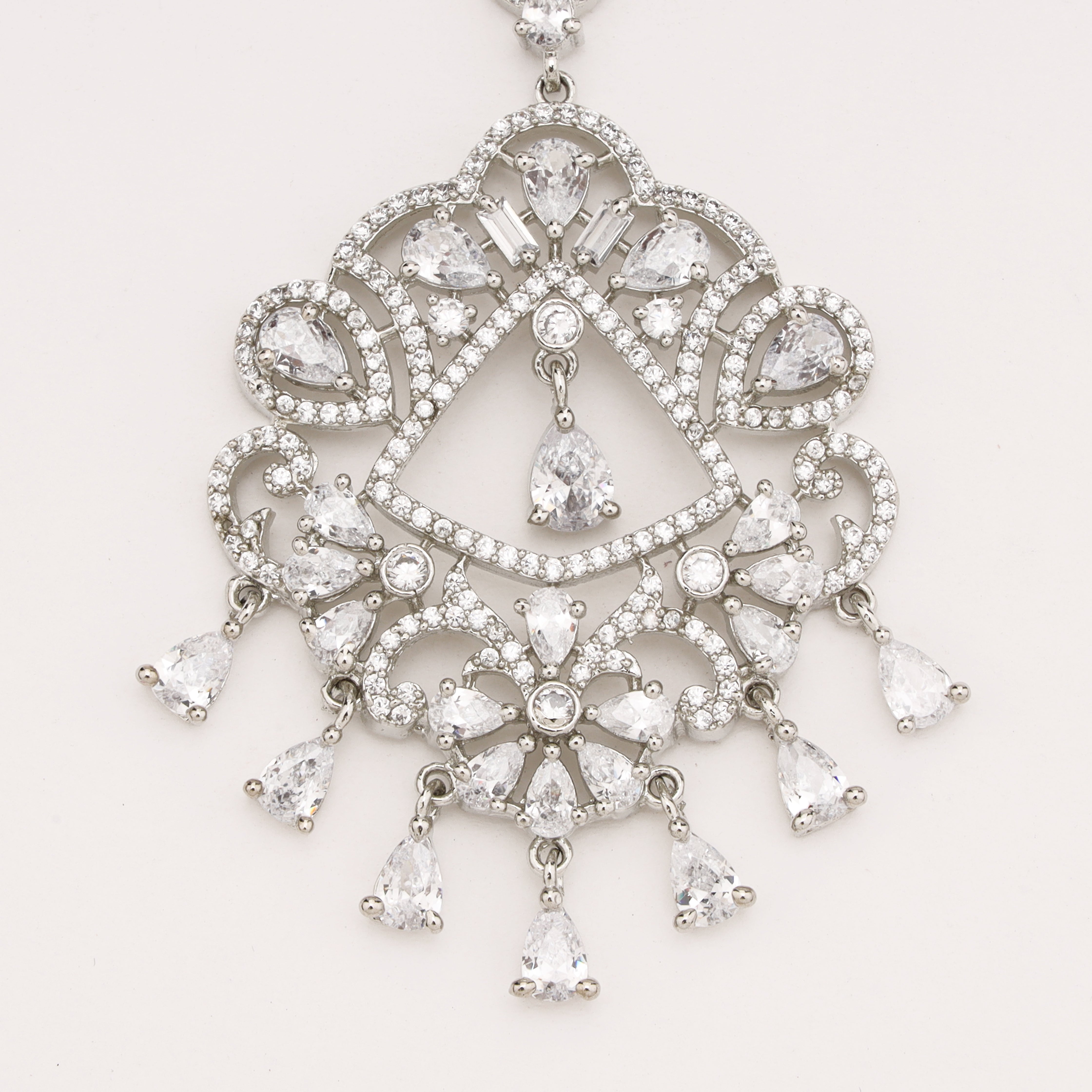 Silver Heart Chain American Diamond Floral Chandelier Maang Tikka
