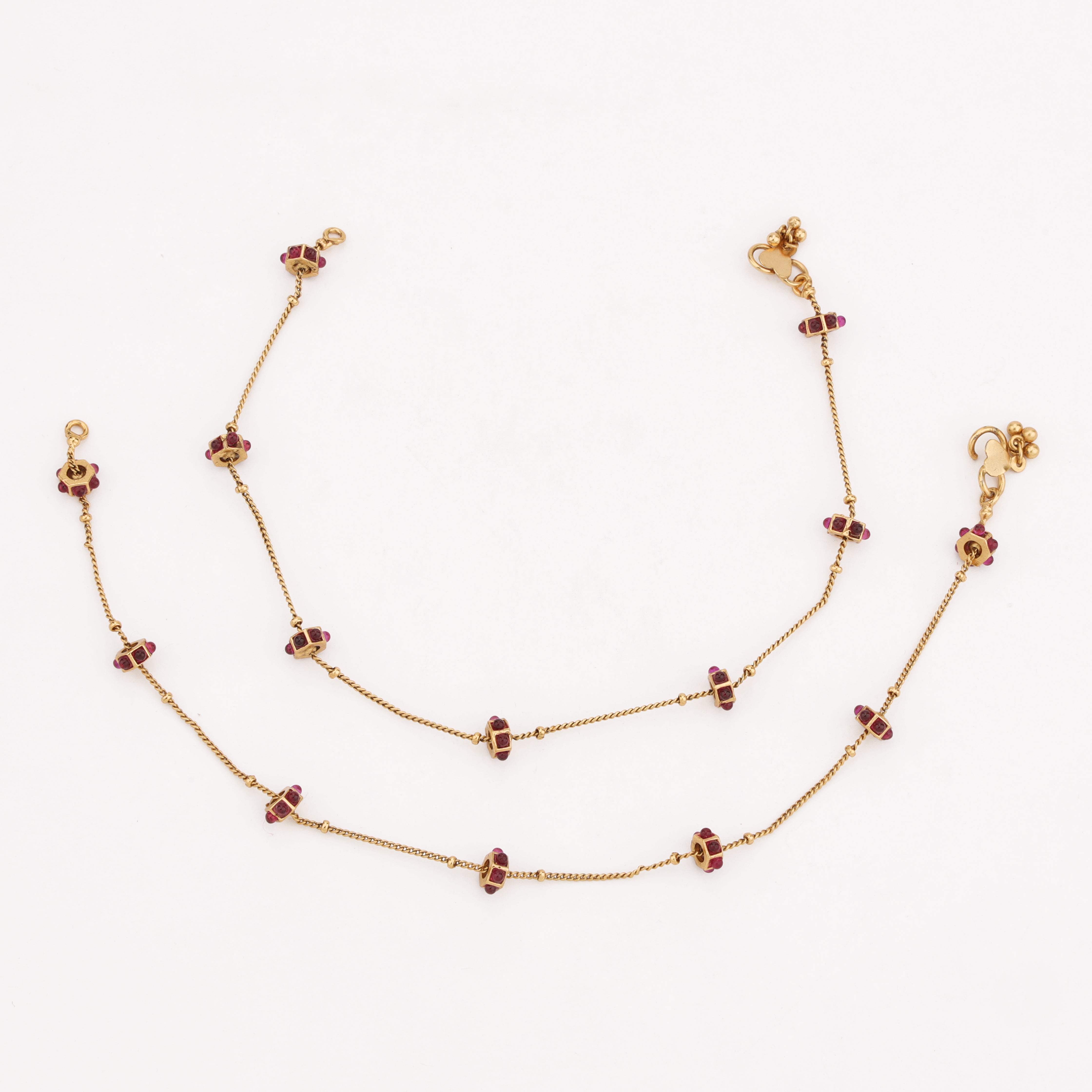 Minimal Ruby Beaded Chain Anklet with Gold Finish by US Catalog