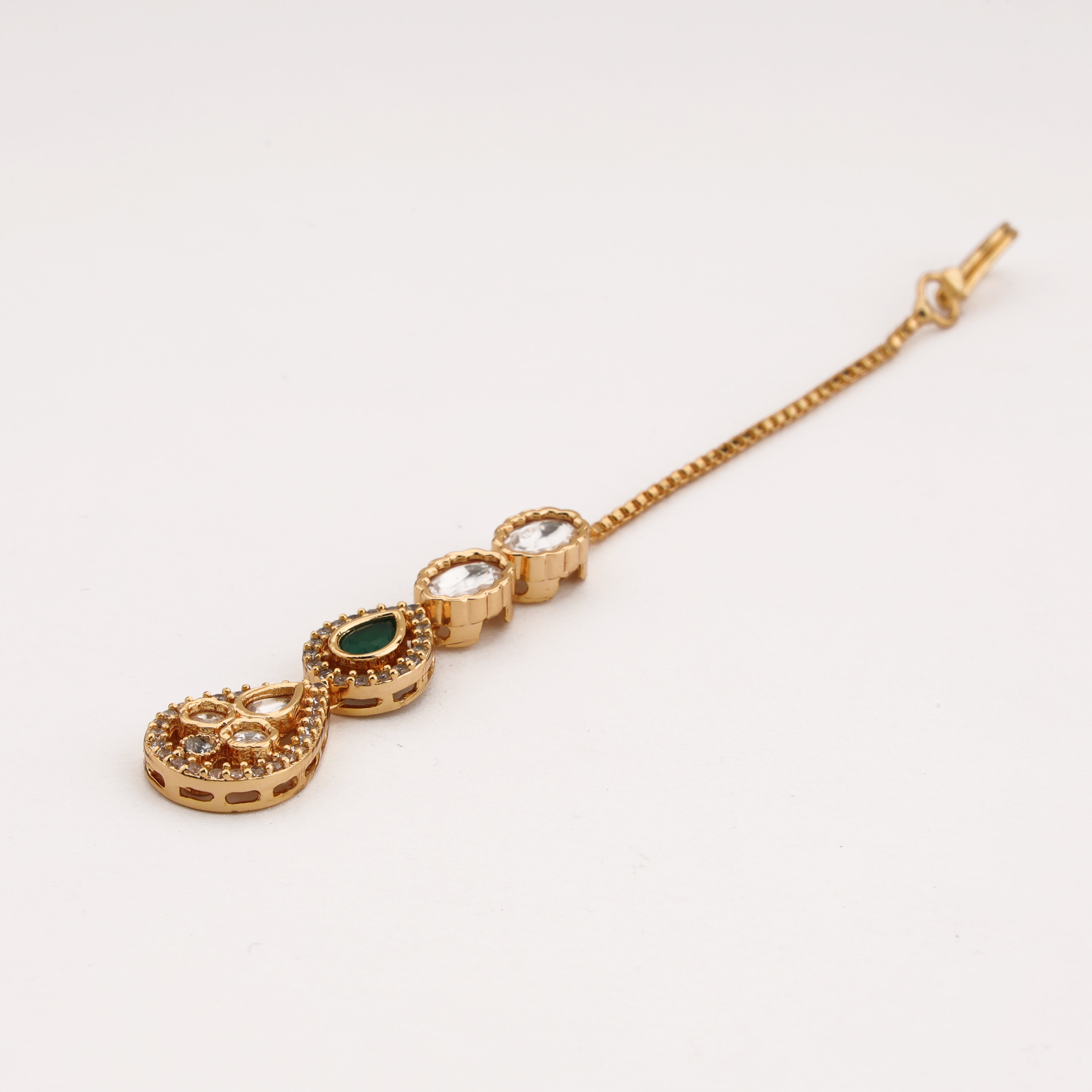 Emerald Elegance Crystal Maang Tika