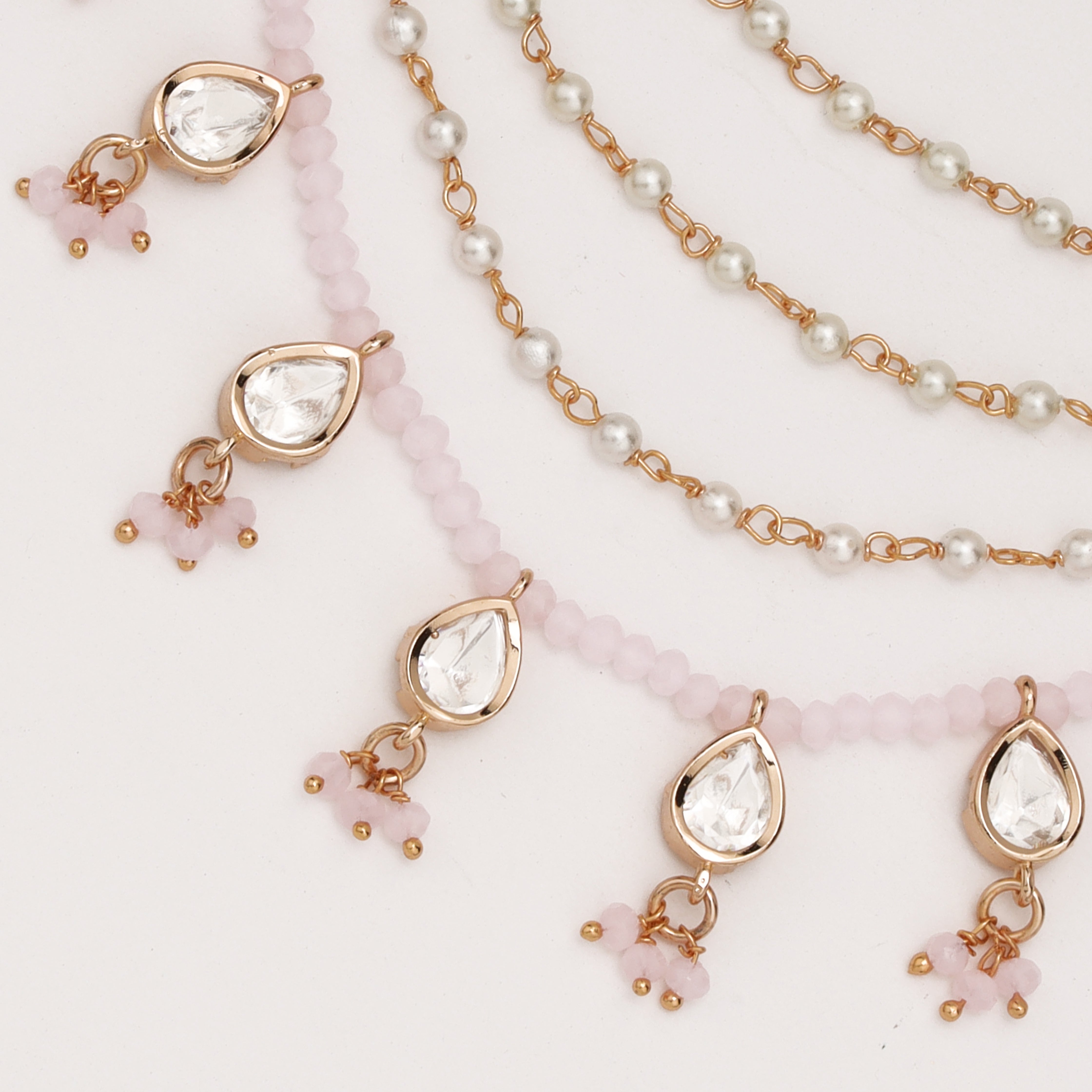 Blush Pearl Crystal Ear Chain with pearl layers and crystal drop charms by US Catalog