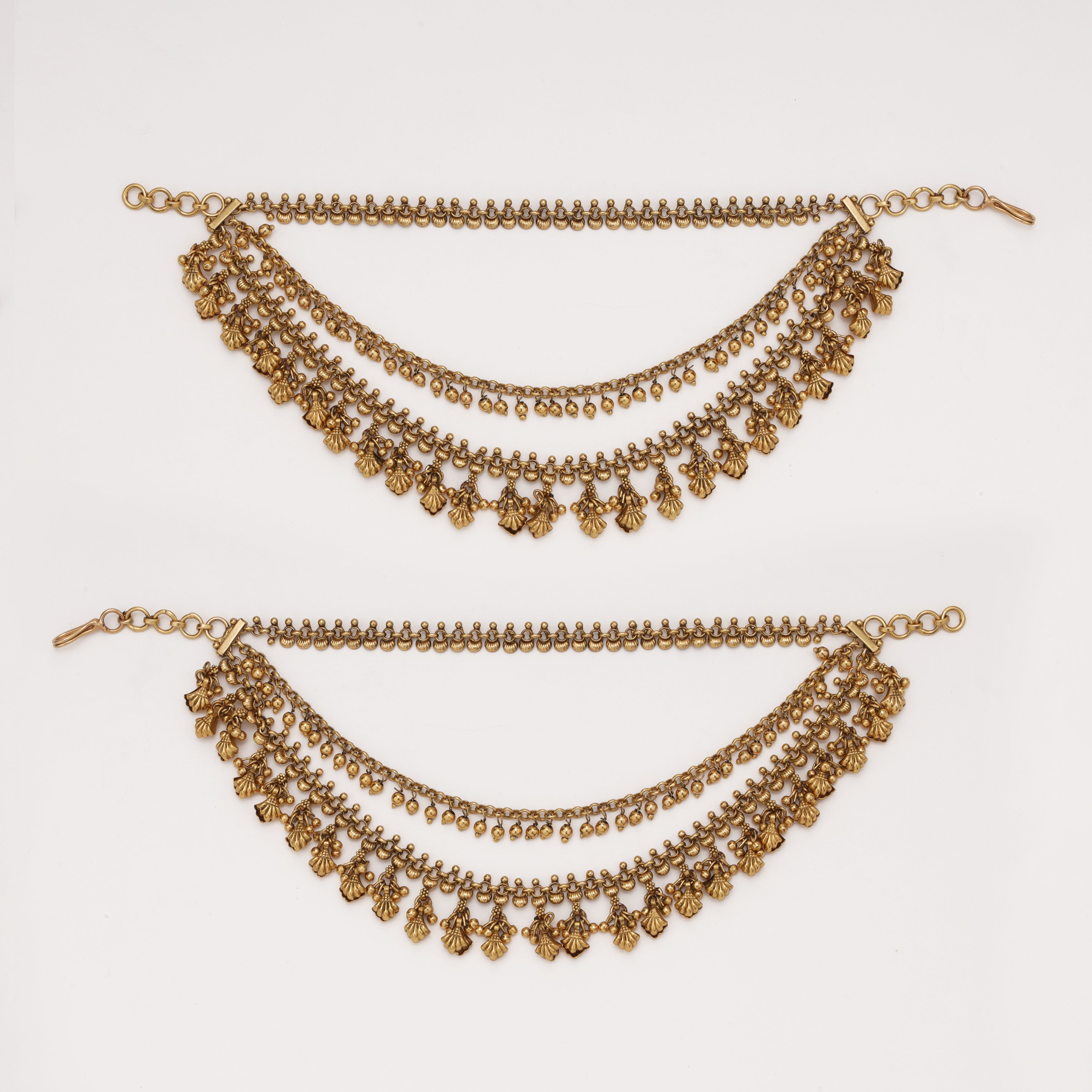 Rajwadi Leaf Charm Ear Chain with layered antique gold chains by US Catalog