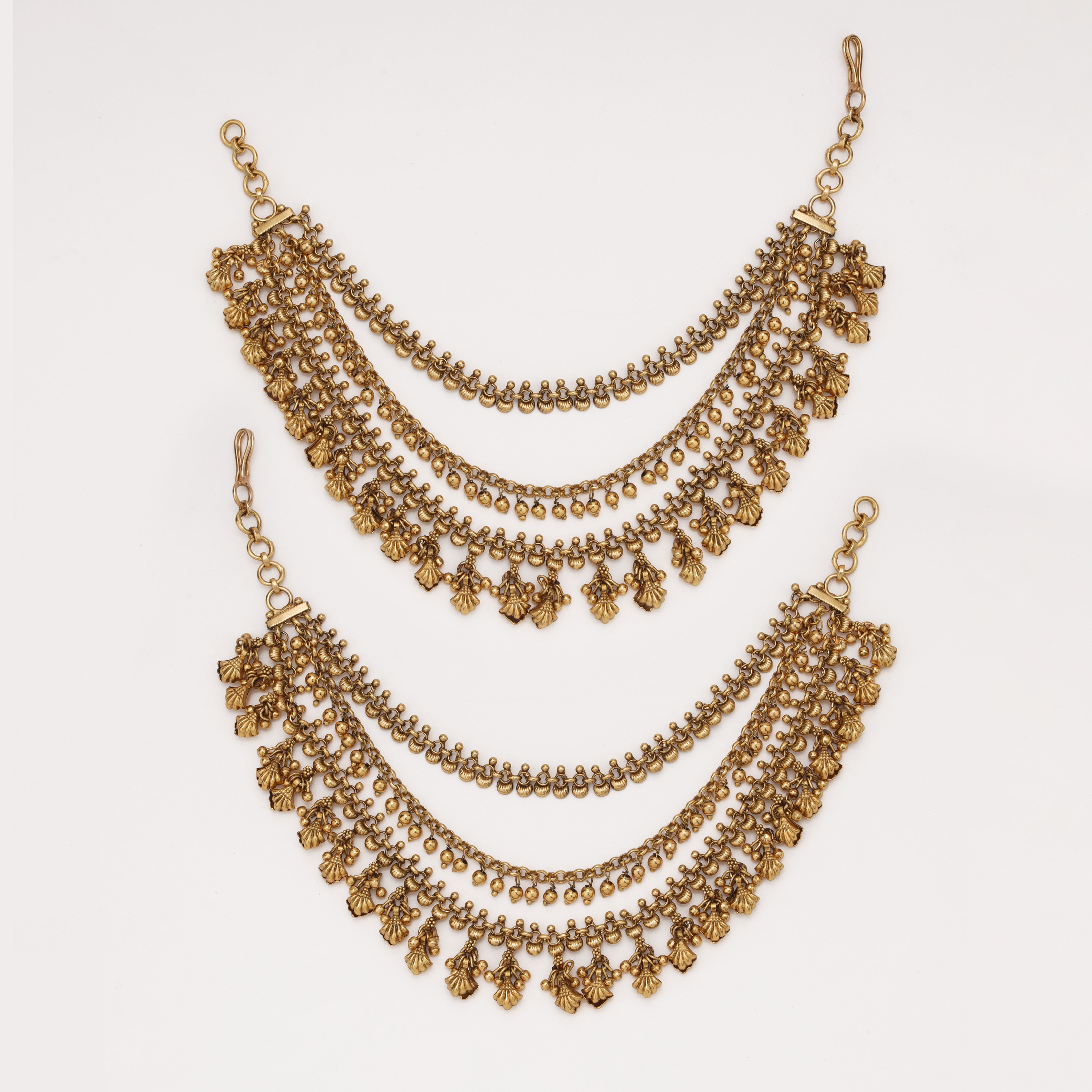 Rajwadi Leaf Charm Ear Chain with layered antique gold chains by US Catalog